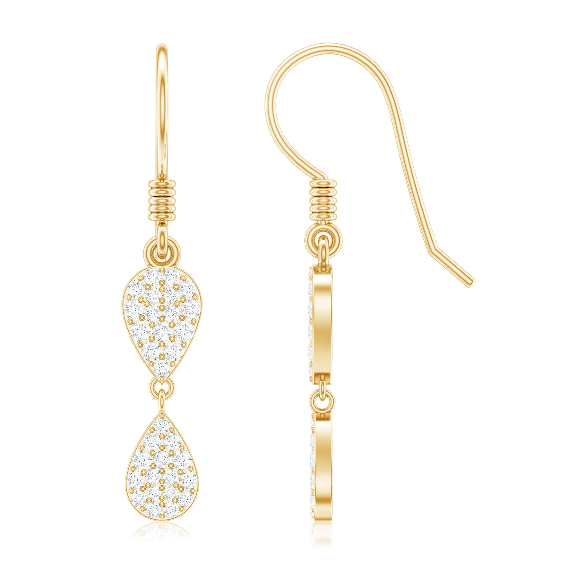 Pave Set Genuine Diamond Teardrop Dangle Earrings with Fish Hook