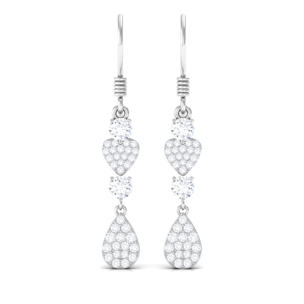 Round Moissanite Heart Dangle Drop Earrings