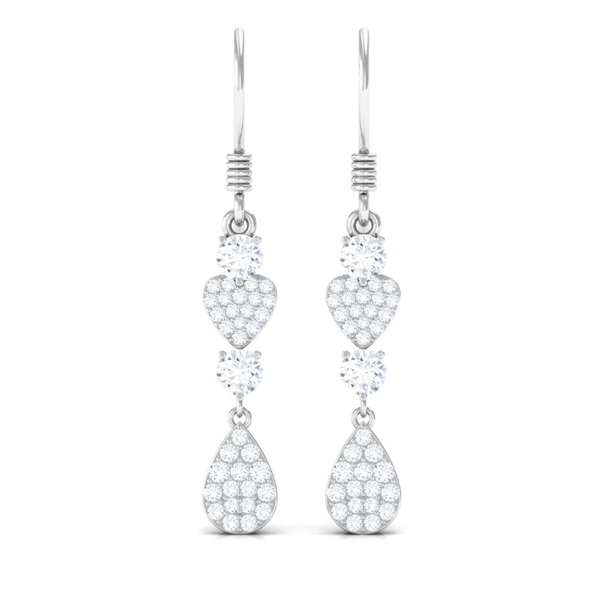 Round Moissanite Heart Dangle Drop Earrings