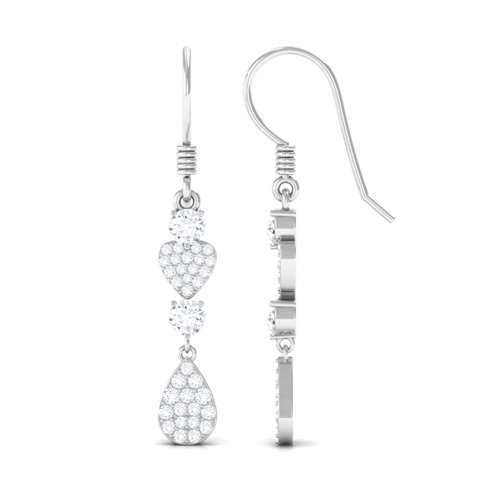 Round Moissanite Heart Dangle Drop Earrings