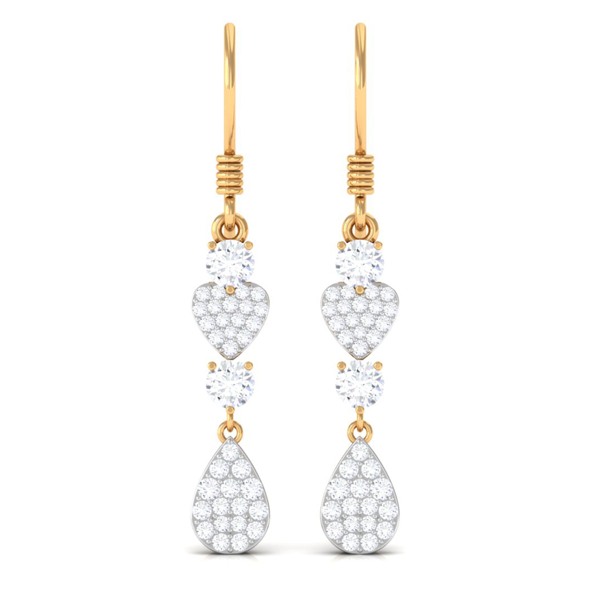 Round Moissanite Heart Dangle Drop Earrings