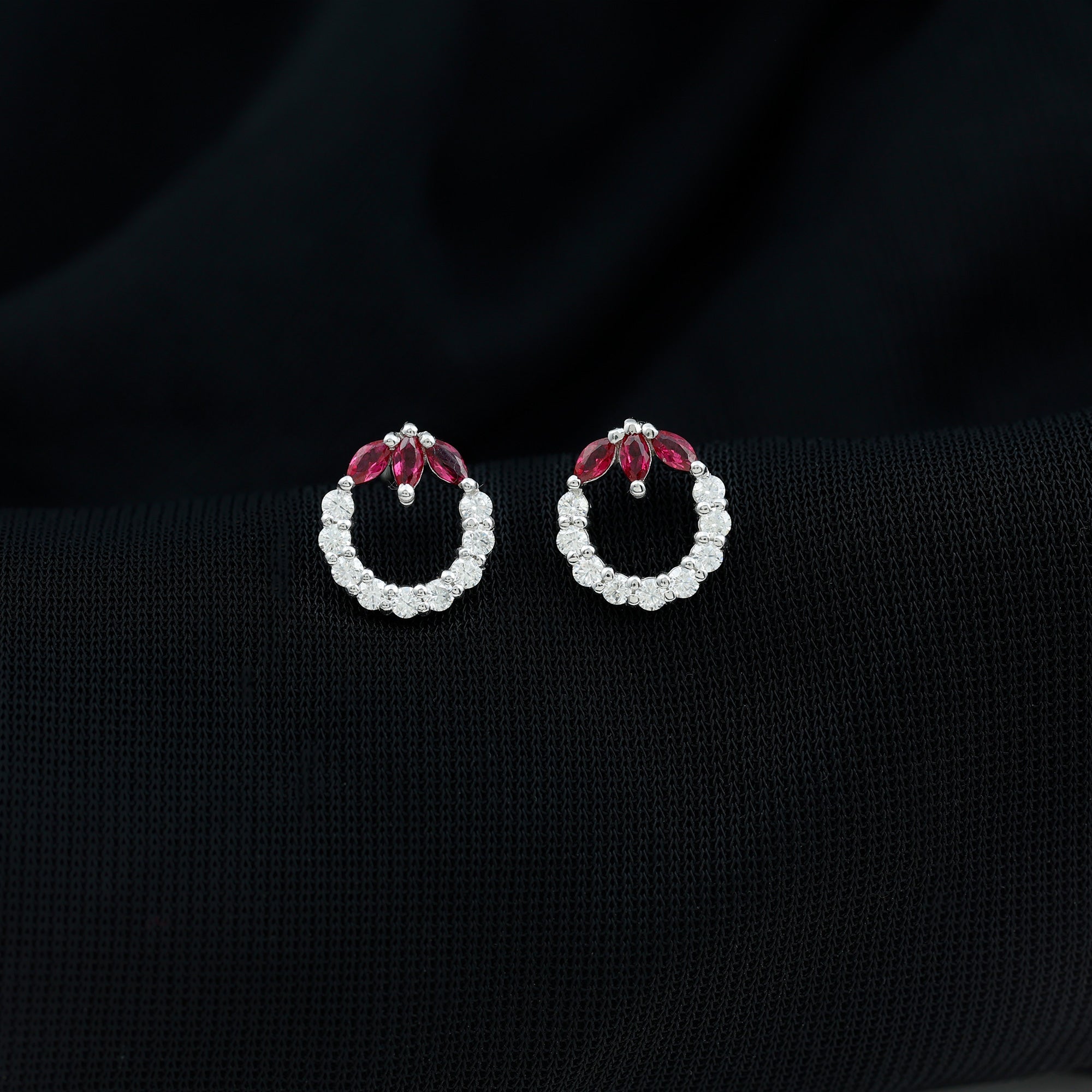 Marquise Cut Lab Created Ruby and Moissanite Eternity Stud Earrings