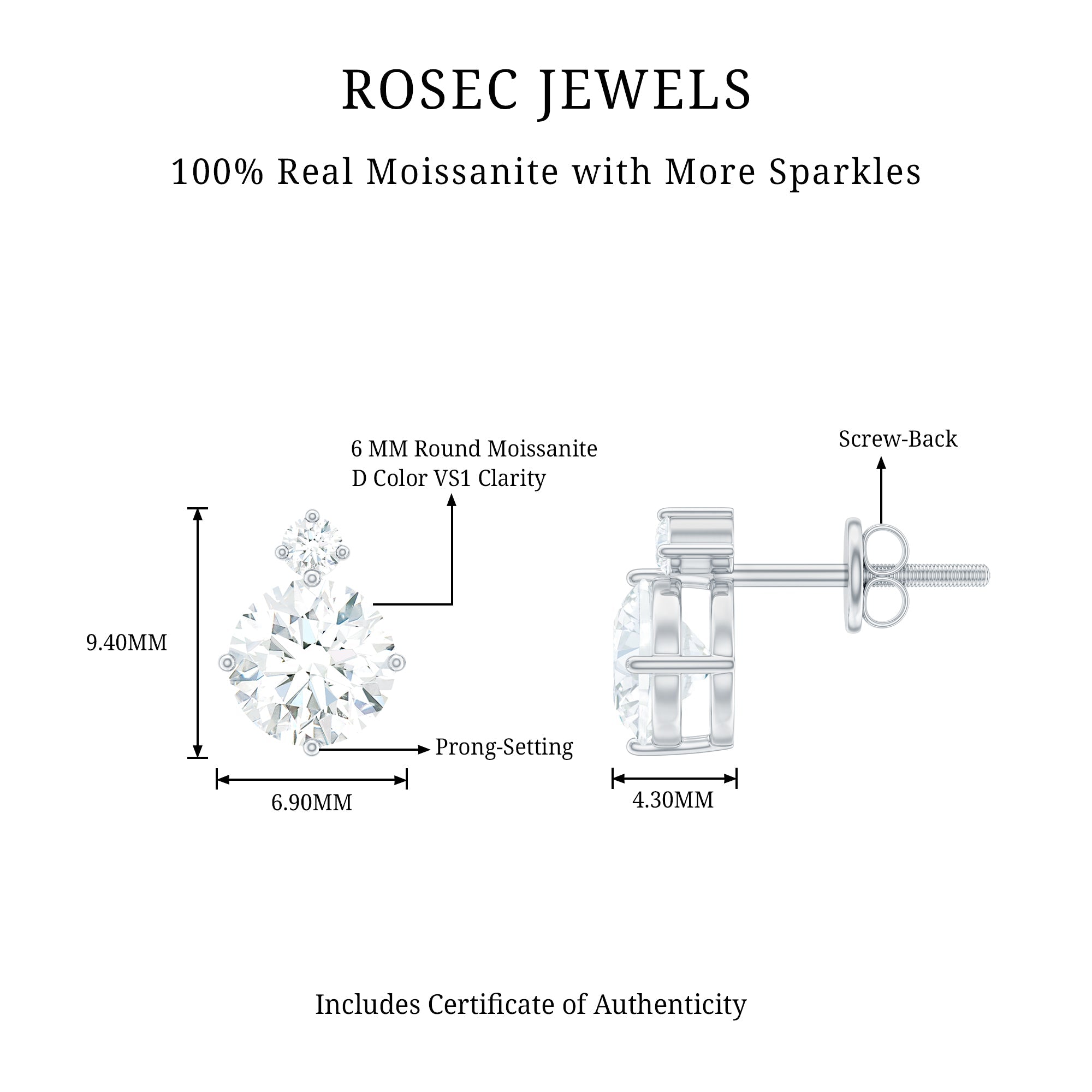 Simple Round Moissanite Stud Earrings