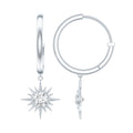 Bezel Set Round Moissanite Sunburst Hoop Drop Earrings