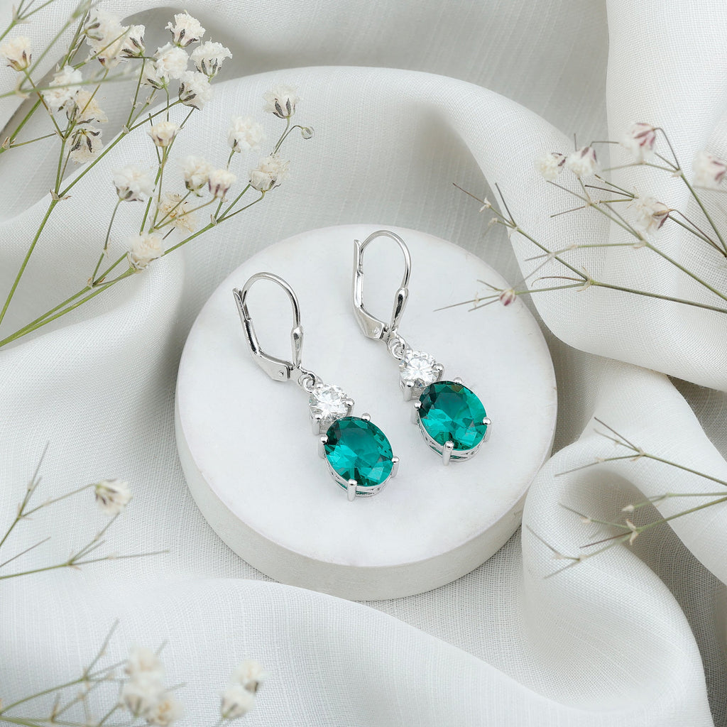 Lab Grown Emerald Oval Drop Earrings With Moissanite