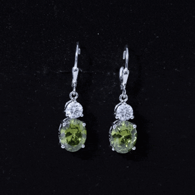 8 Carat Lab Grown Green Sapphire Drop Hoop Earrings in Silver