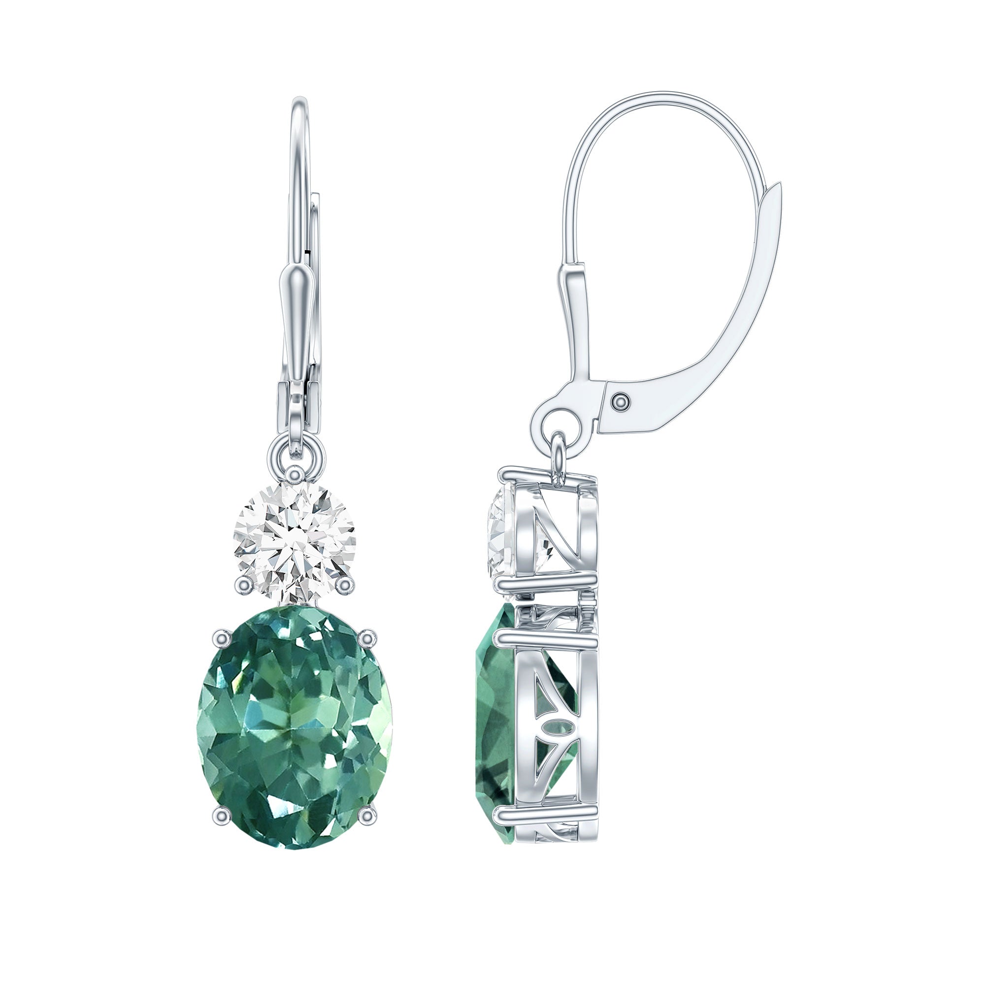 8 Carat Lab Grown Green Sapphire Drop Hoop Earrings in Silver