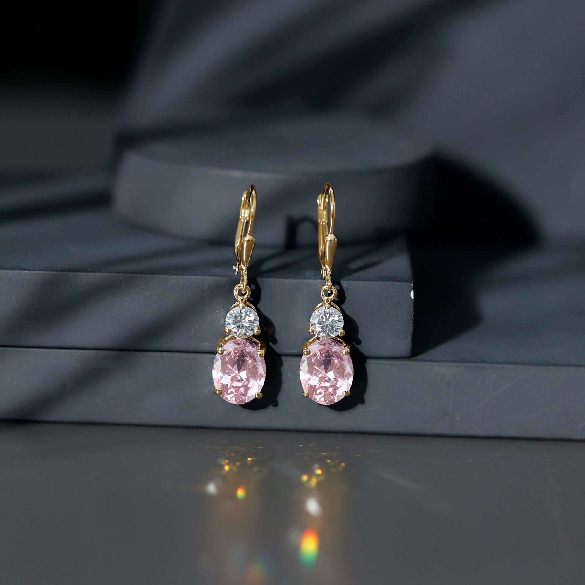 Lab Grown Pink Sapphire and Moissanite Drop Earrings With Leverback