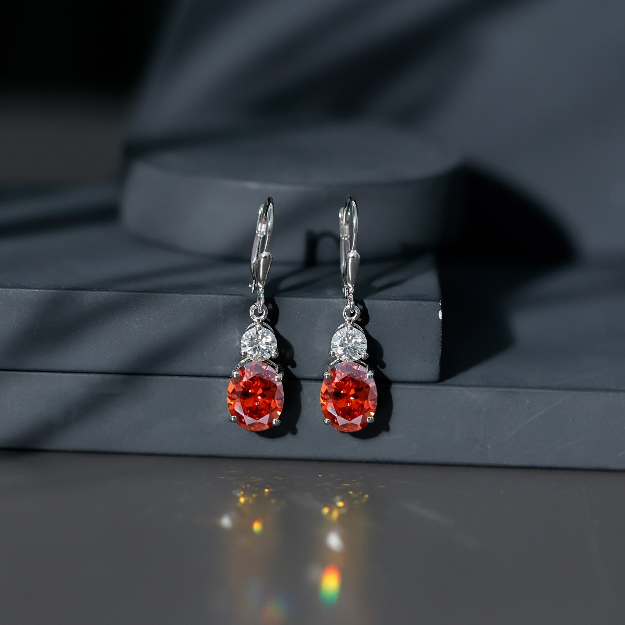 Certified Lab Grown Orange Sapphire And Moissanite Drop Dangle Earrings