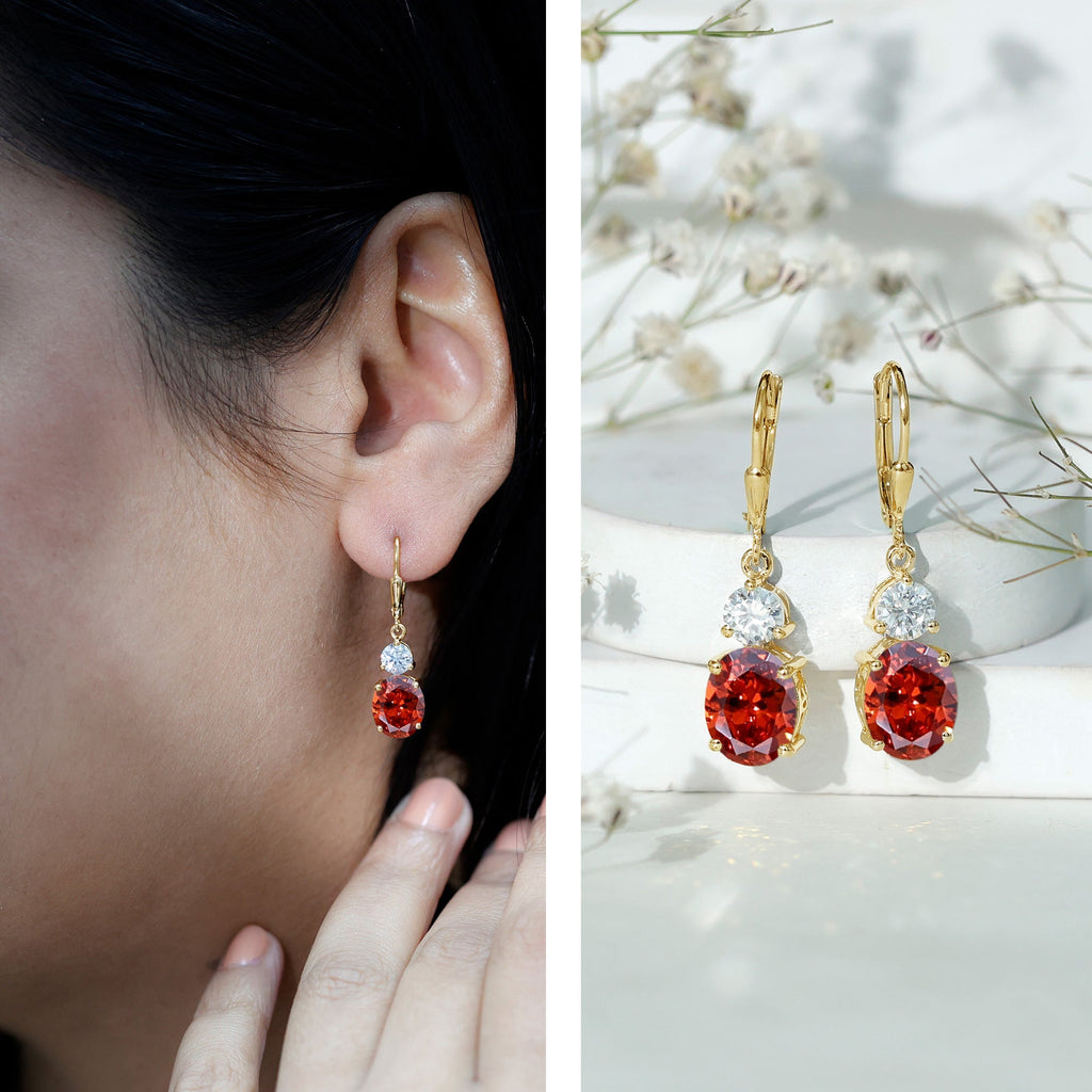 Certified Lab Grown Orange Sapphire And Moissanite Drop Dangle Earrings