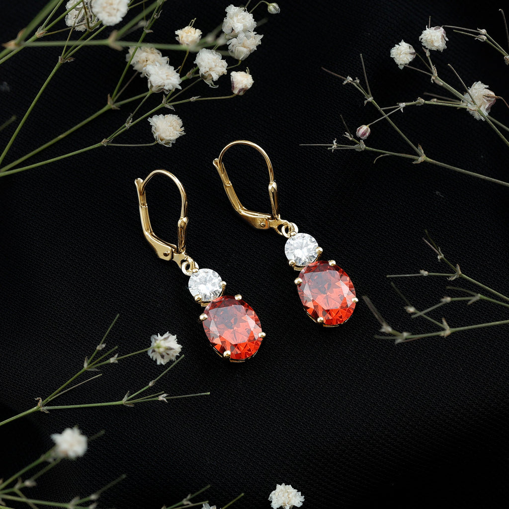 Certified Lab Grown Orange Sapphire And Moissanite Drop Dangle Earrings