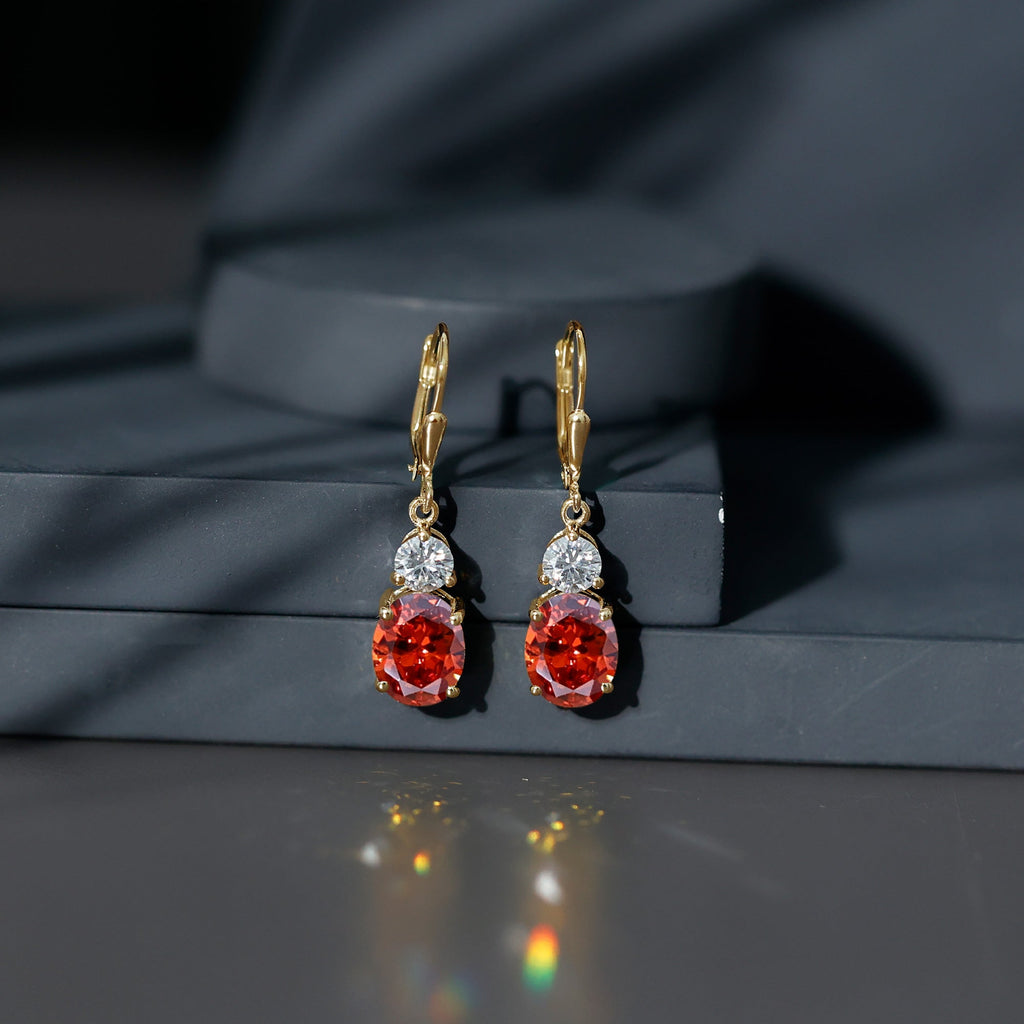 Certified Lab Grown Orange Sapphire And Moissanite Drop Dangle Earrings