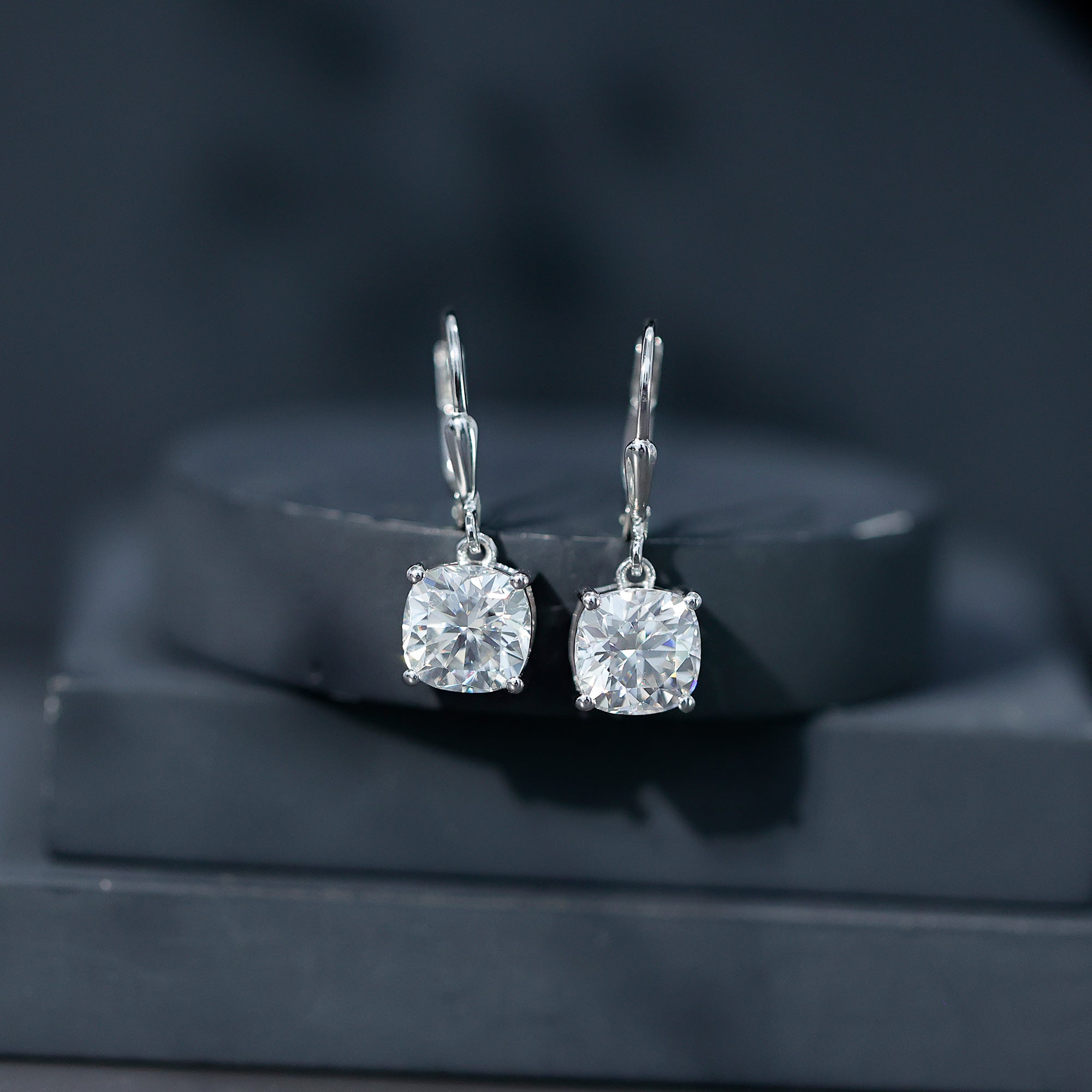Certified 6 Carat Cushion Cut Moissanite Drop Earrings
