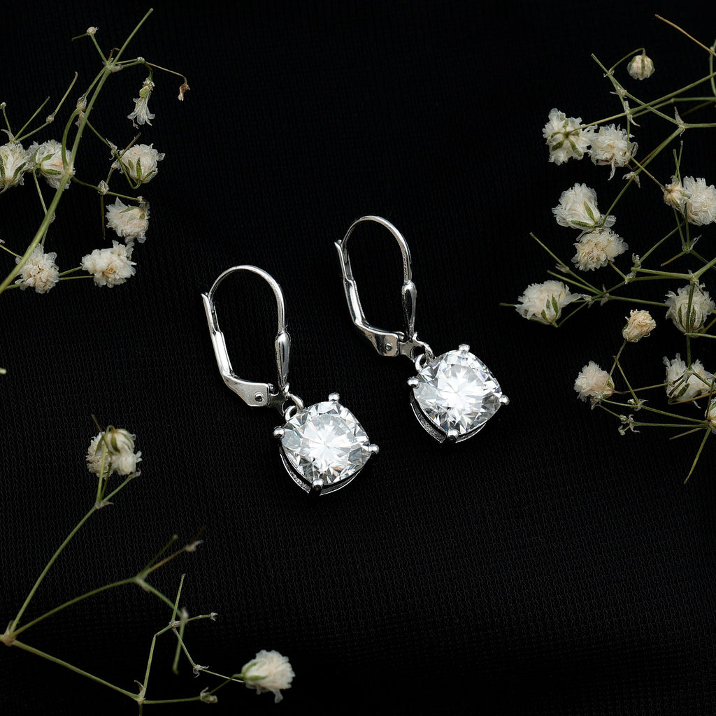 Certified 6 Carat Cushion Cut Moissanite Drop Earrings