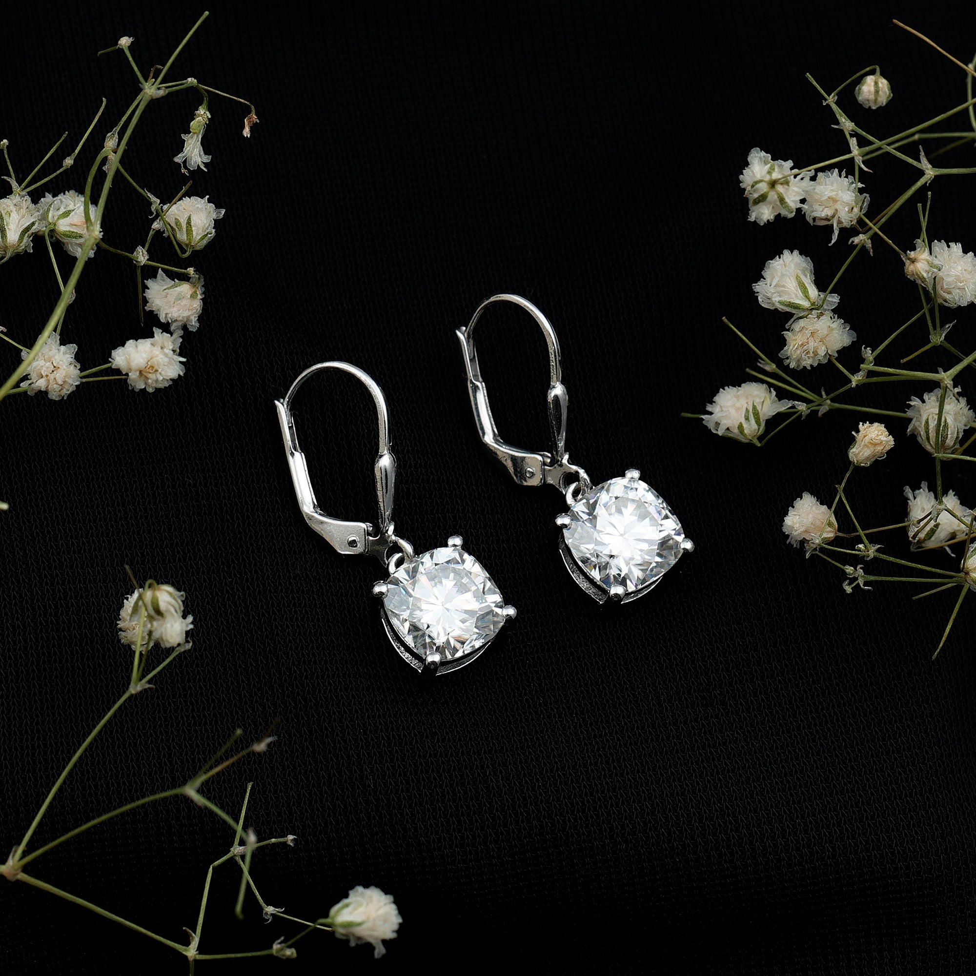 Certified 6 Carat Cushion Cut Moissanite Drop Earrings