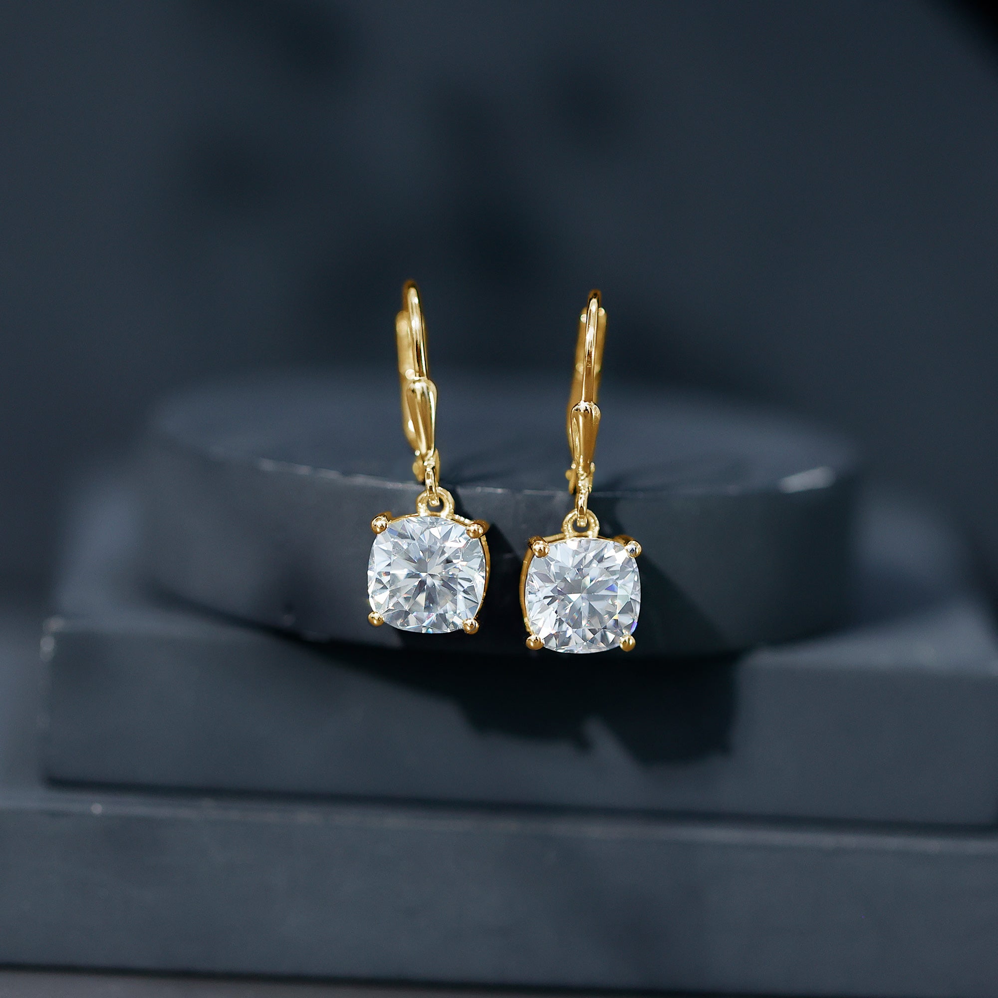 Certified 6 Carat Cushion Cut Moissanite Drop Earrings