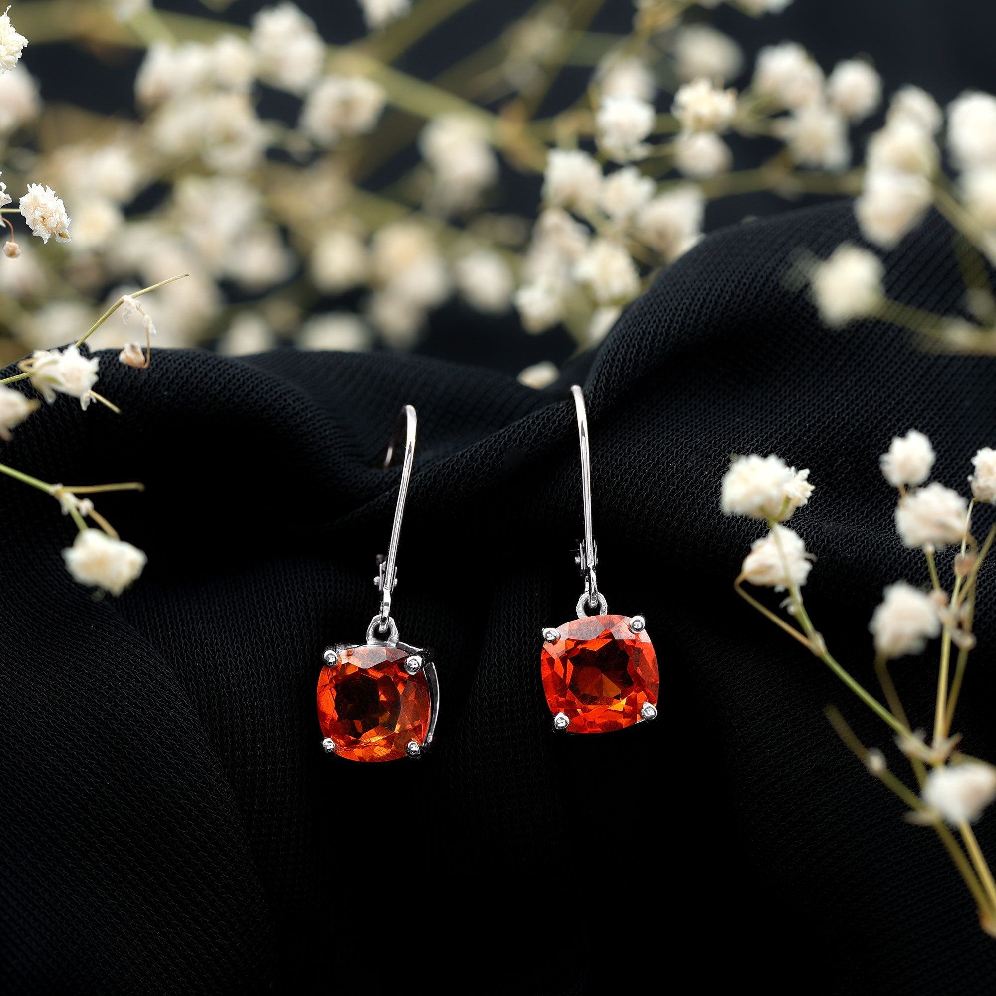 5.5 CT Cushion Cut Lab Created Orange Sapphire Drop Earrings
