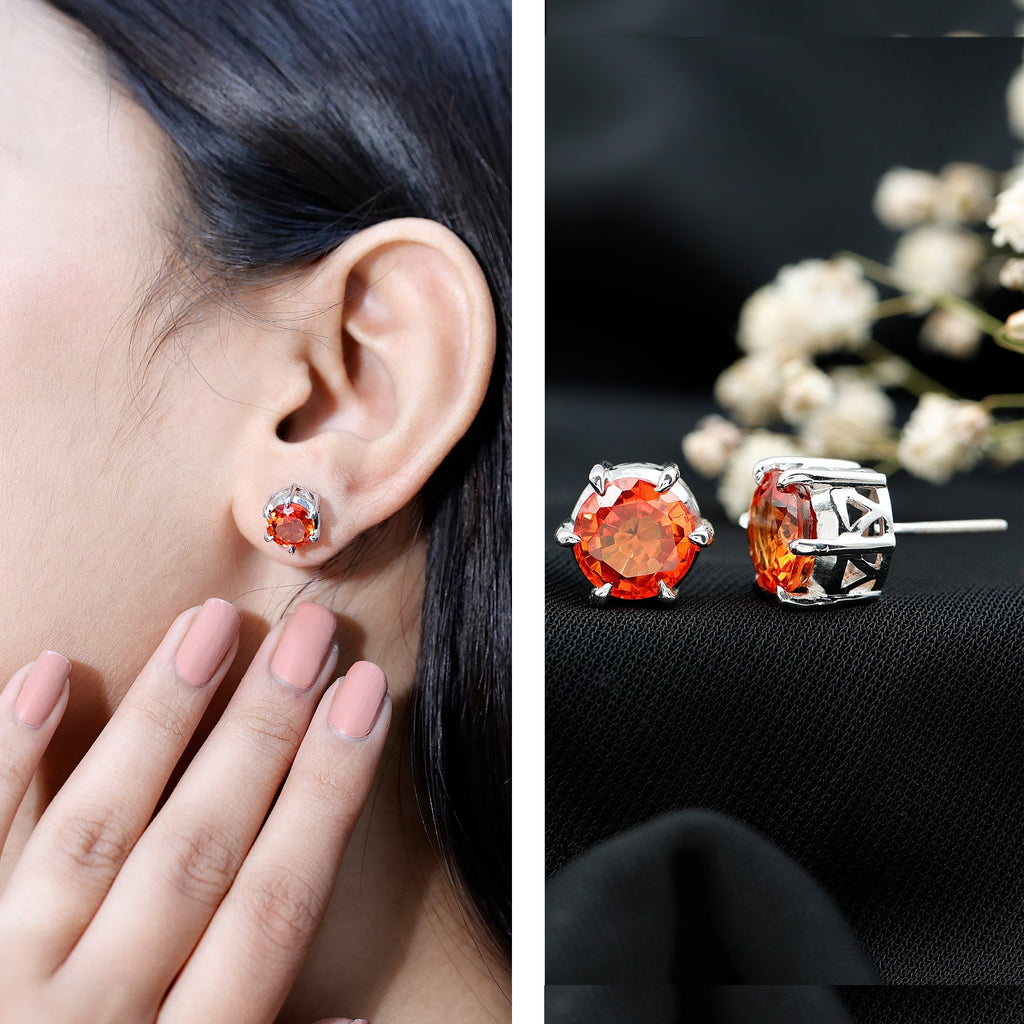 4.5 Carat Round Lab Created Orange Sapphire Solitaire Stud Earrings