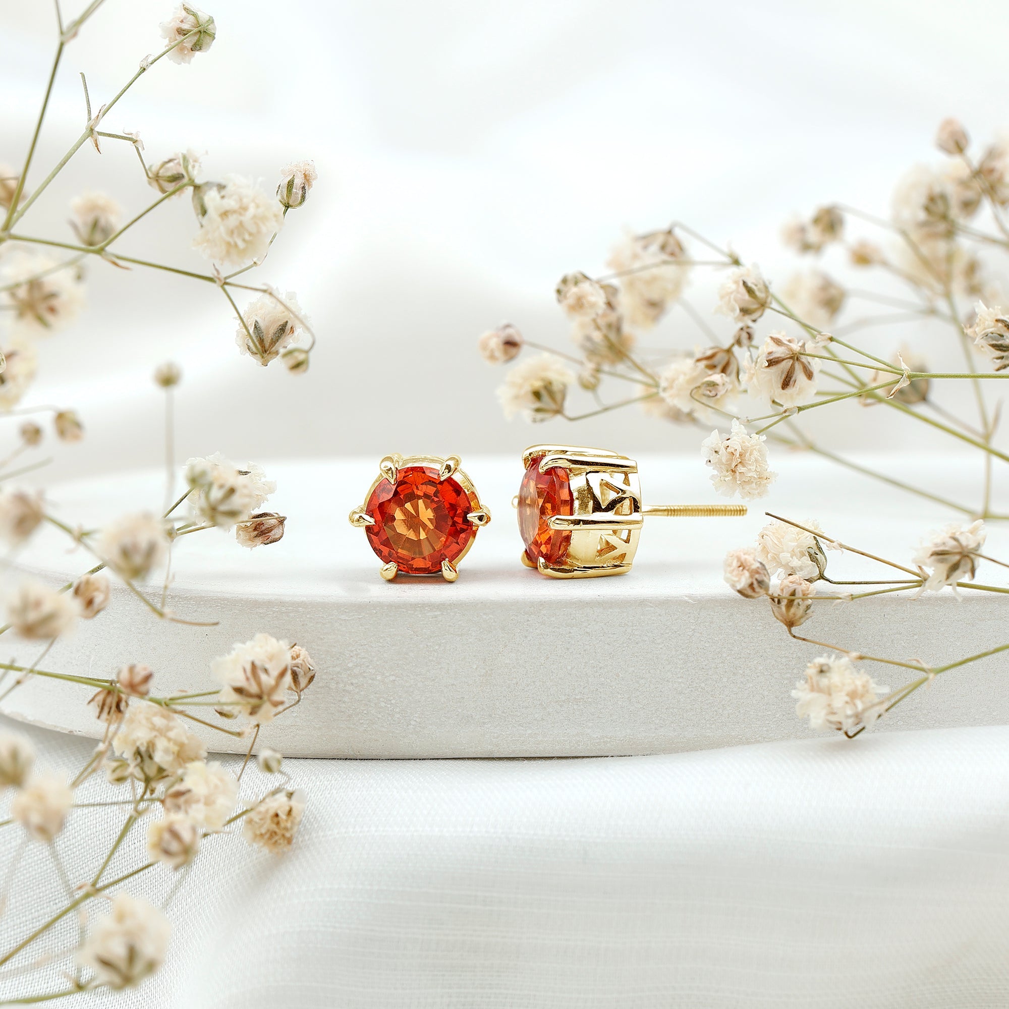 4.5 Carat Round Lab Created Orange Sapphire Solitaire Stud Earrings