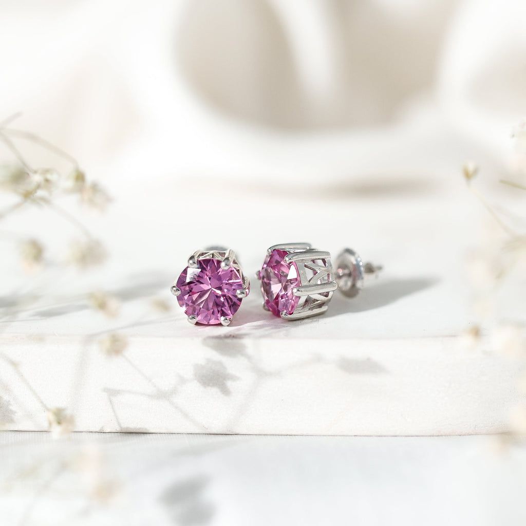 Certified 4.5 Carat Round Lab Created Pink Sapphire Stud Earrings