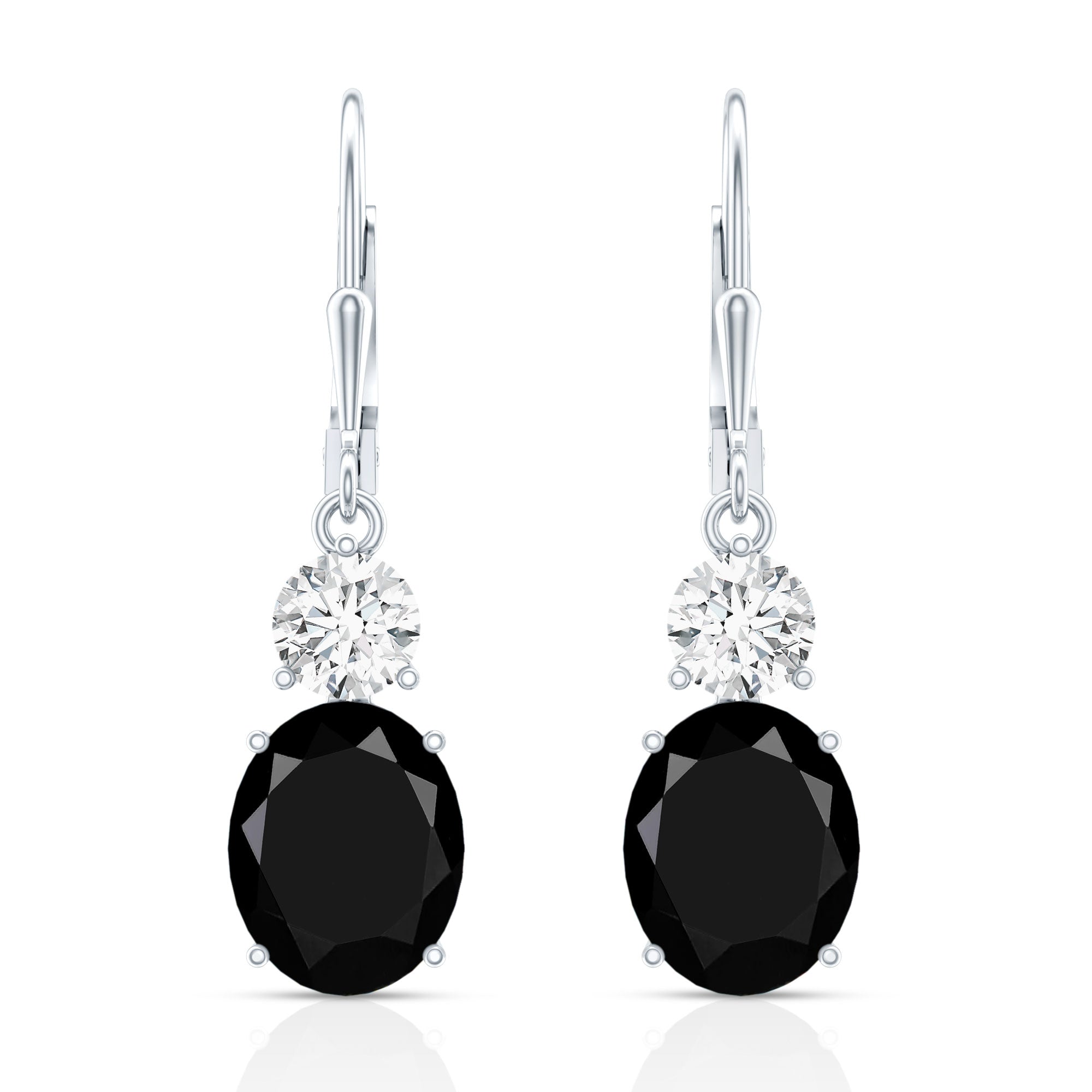 Oval Shaped Lab Created Black Diamond Drop Earrings with Moissanite