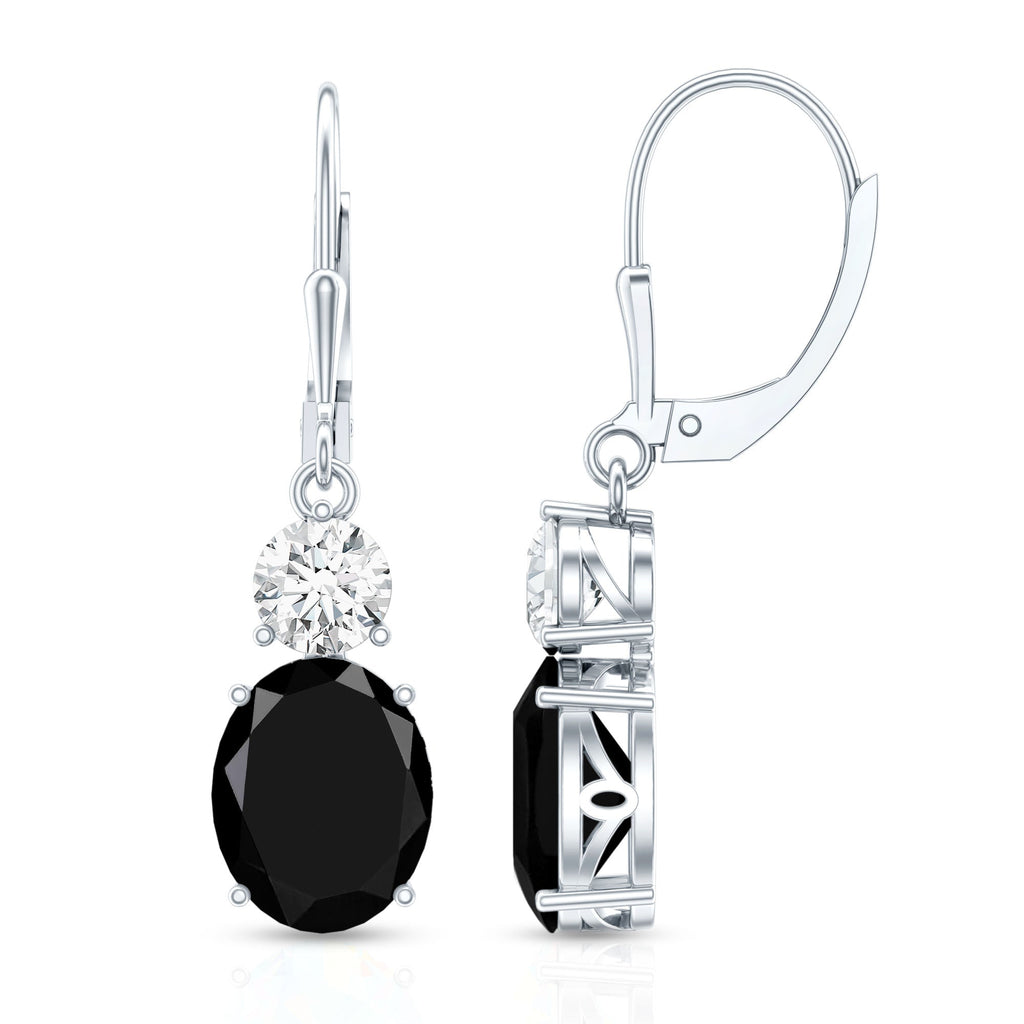 Oval Shaped Lab Created Black Diamond Drop Earrings with Moissanite
