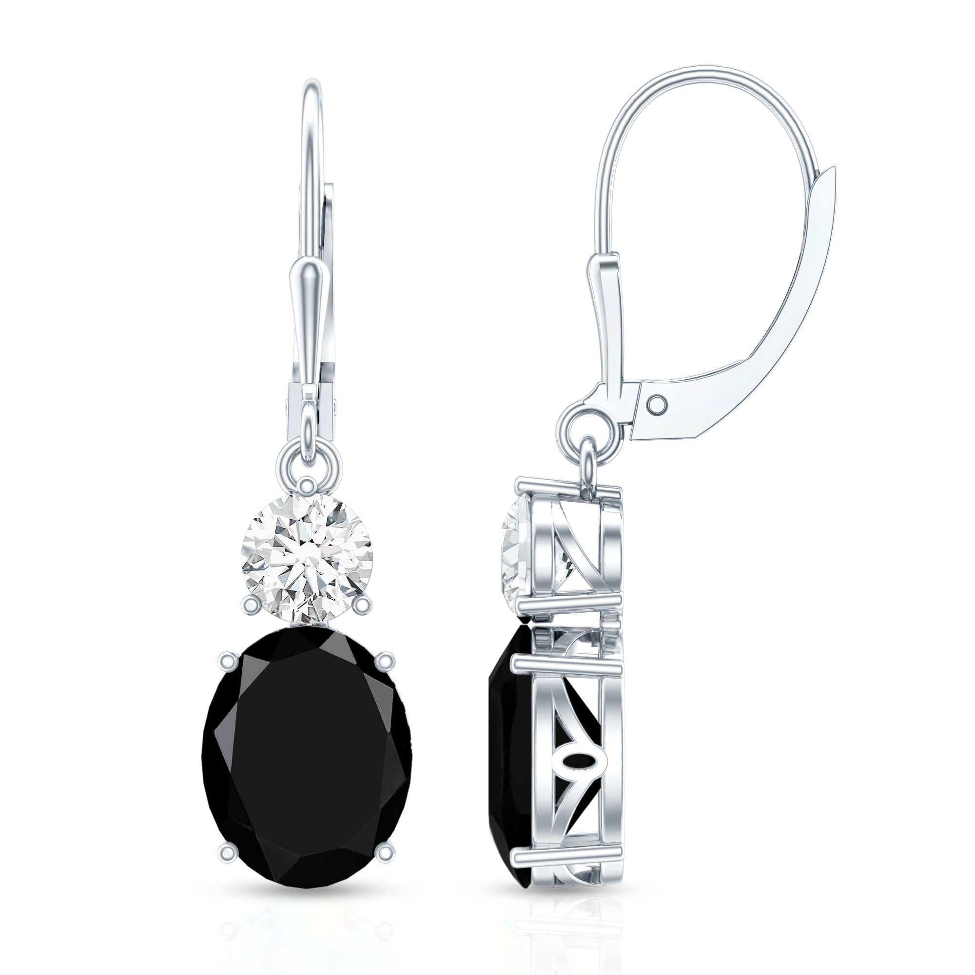 Oval Shaped Lab Created Black Diamond Drop Earrings with Moissanite
