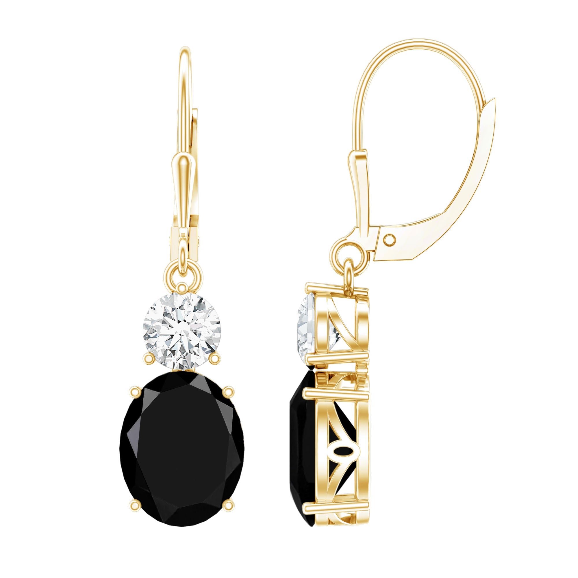 Oval Shaped Lab Created Black Diamond Drop Earrings with Moissanite
