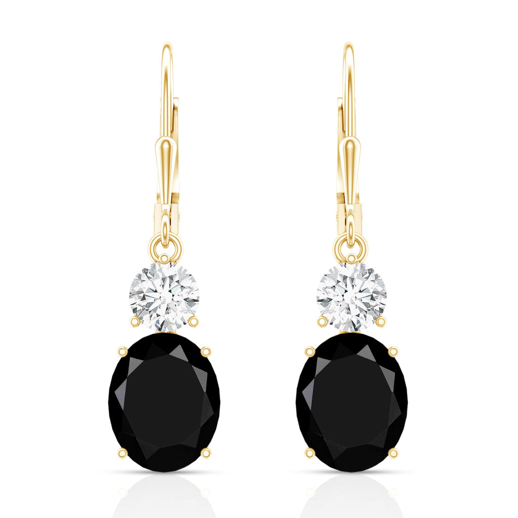 Oval Shaped Lab Created Black Diamond Drop Earrings with Moissanite
