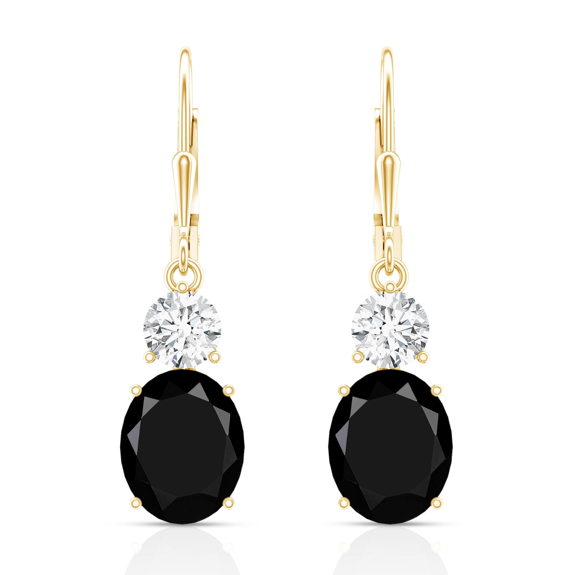 Oval Shaped Lab Created Black Diamond Drop Earrings with Moissanite
