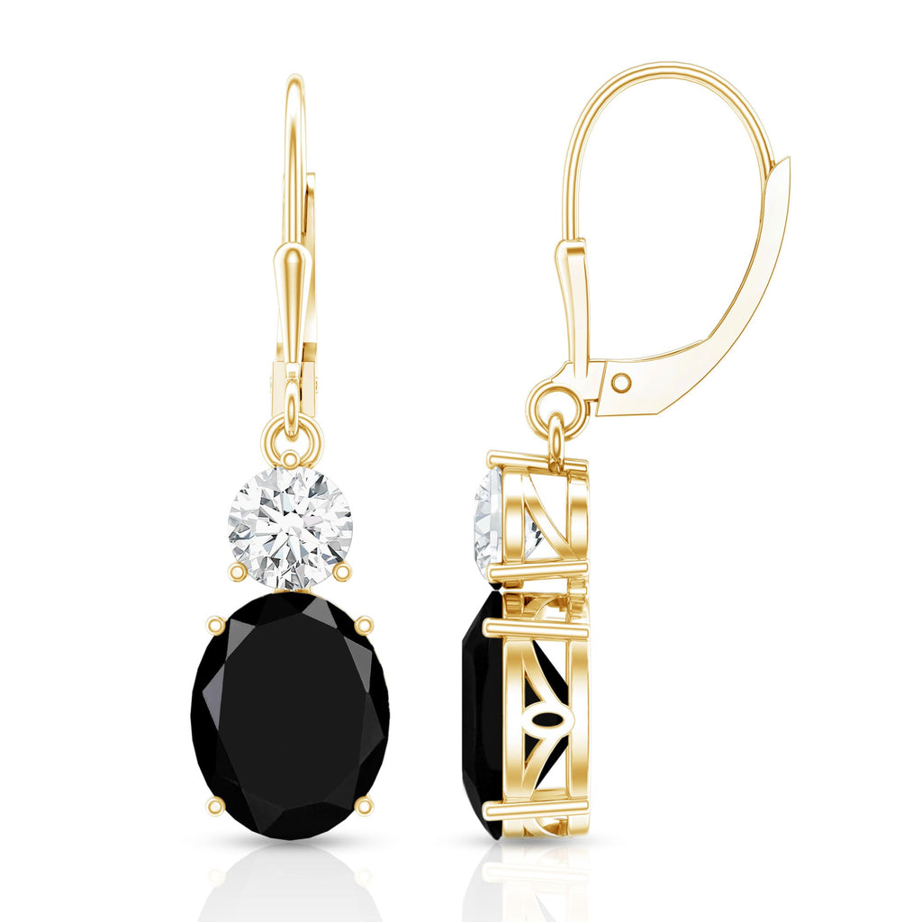 Oval Shaped Lab Created Black Diamond Drop Earrings with Moissanite