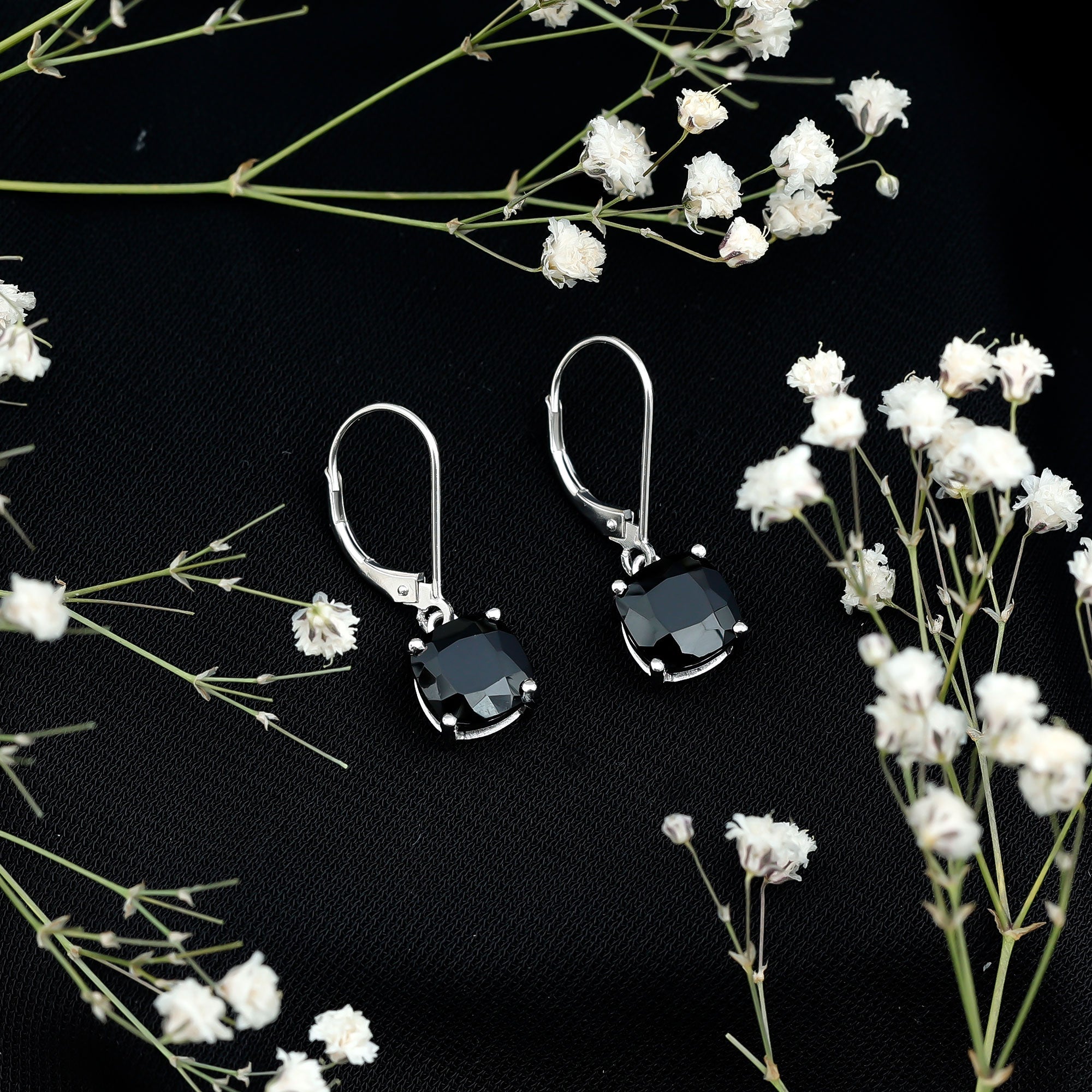 Lab Created Black Diamond Drop Earrings with Lever Back