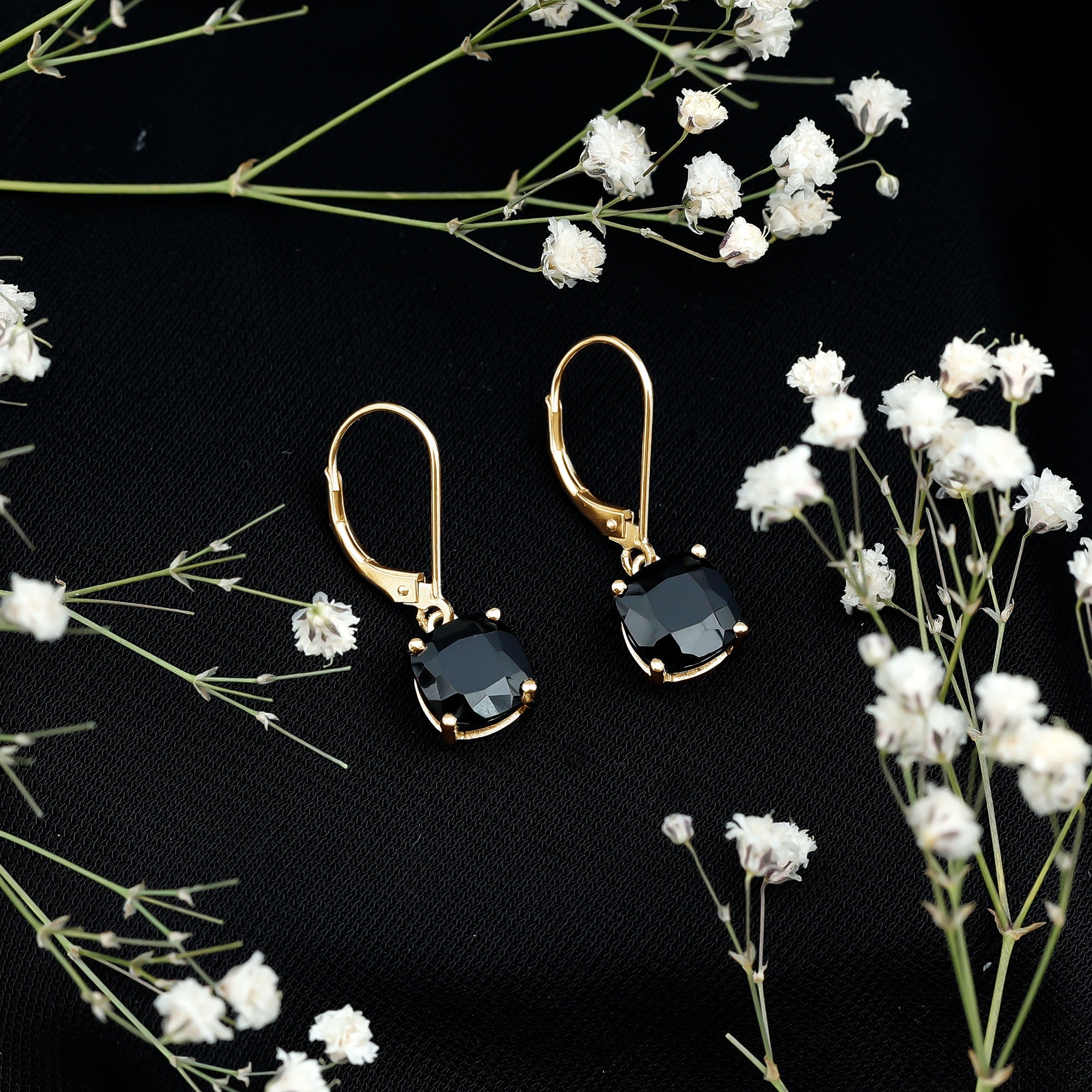 Lab Created Black Diamond Drop Earrings with Lever Back