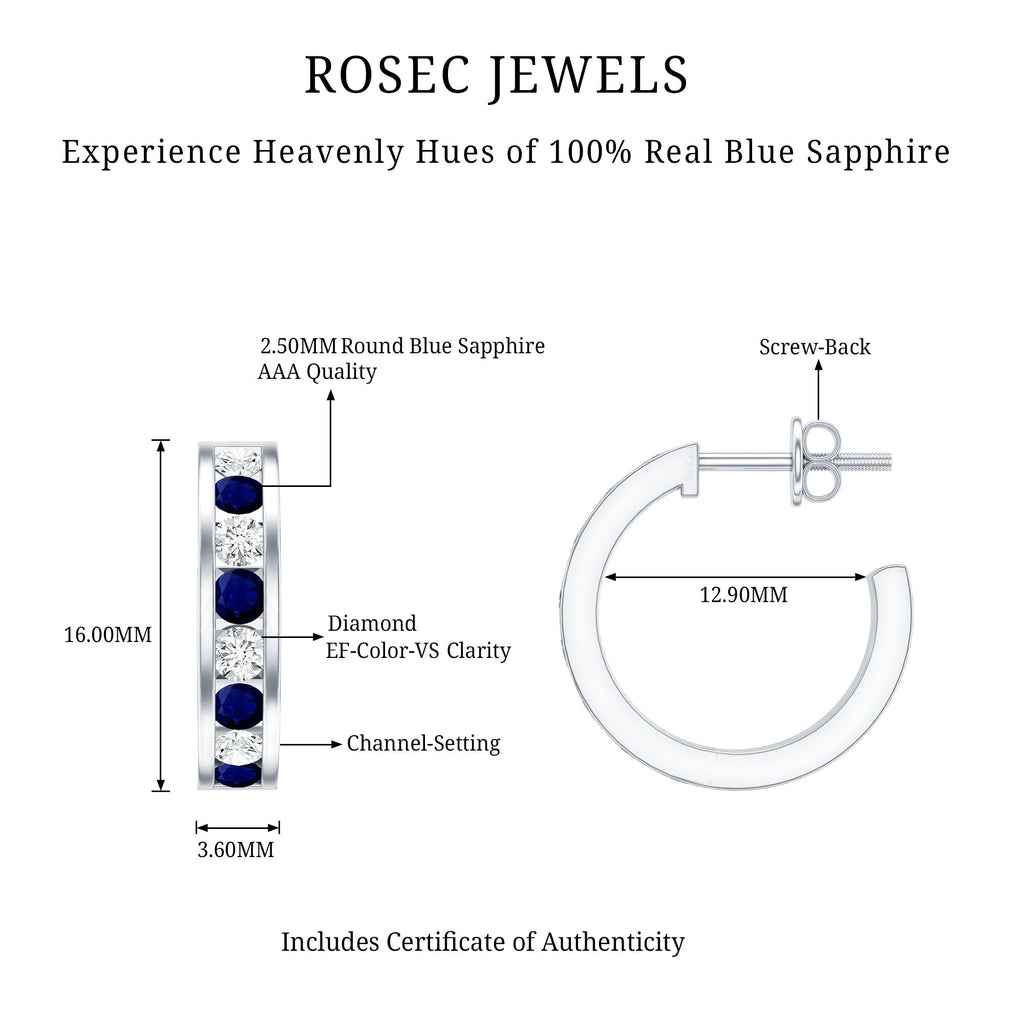 Blue Sapphire Hoop Earrings with Lab Grown Diamond
