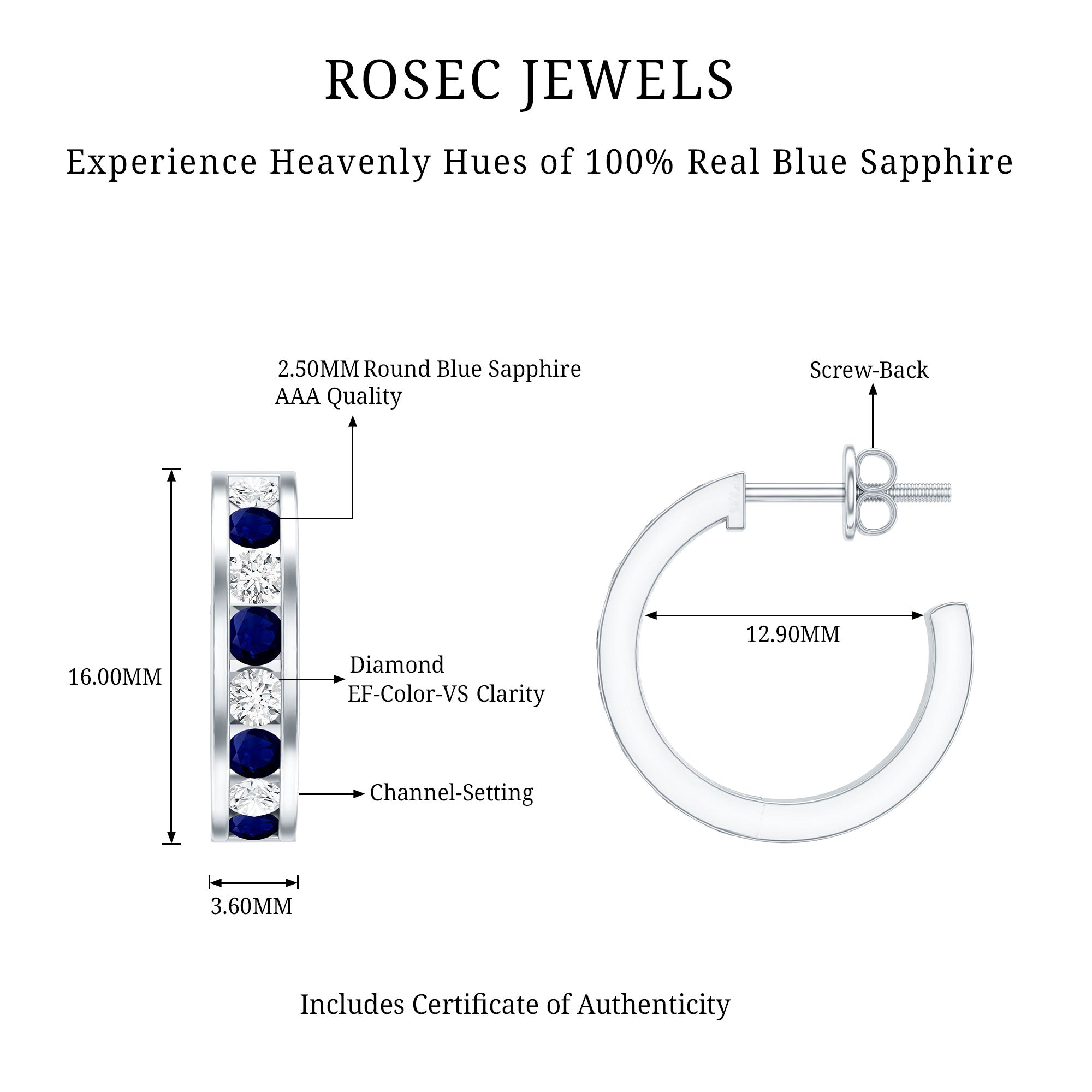 Blue Sapphire Hoop Earrings with Lab Grown Diamond