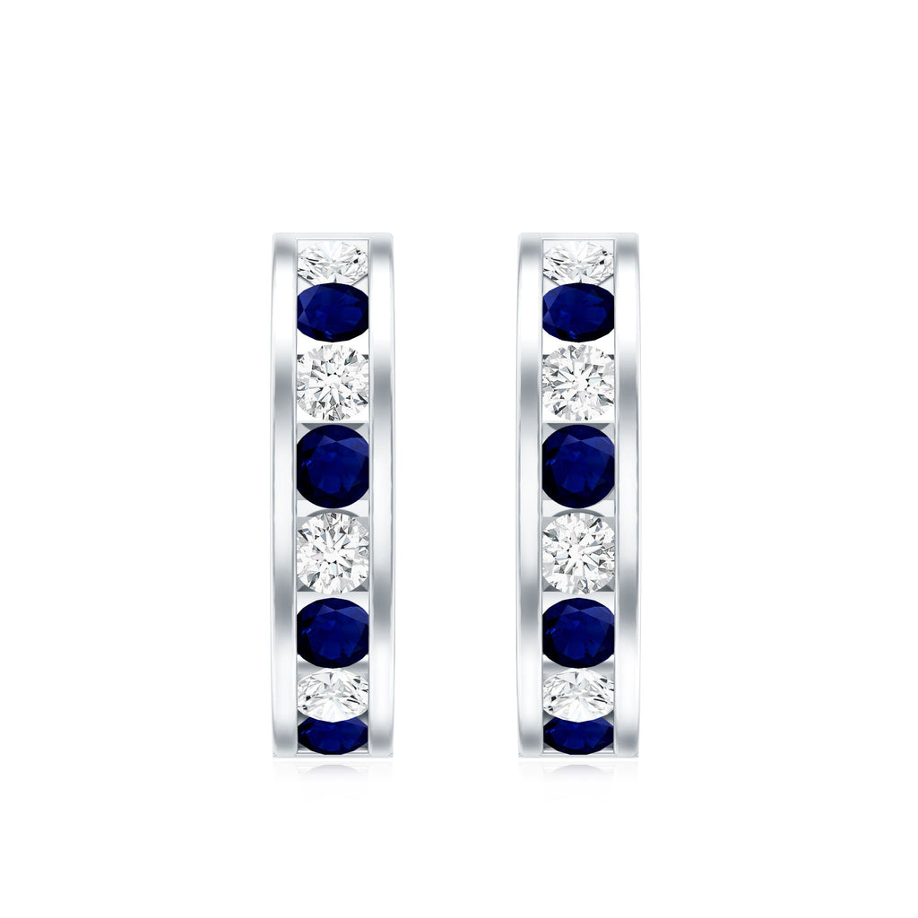 Blue Sapphire Hoop Earrings with Lab Grown Diamond