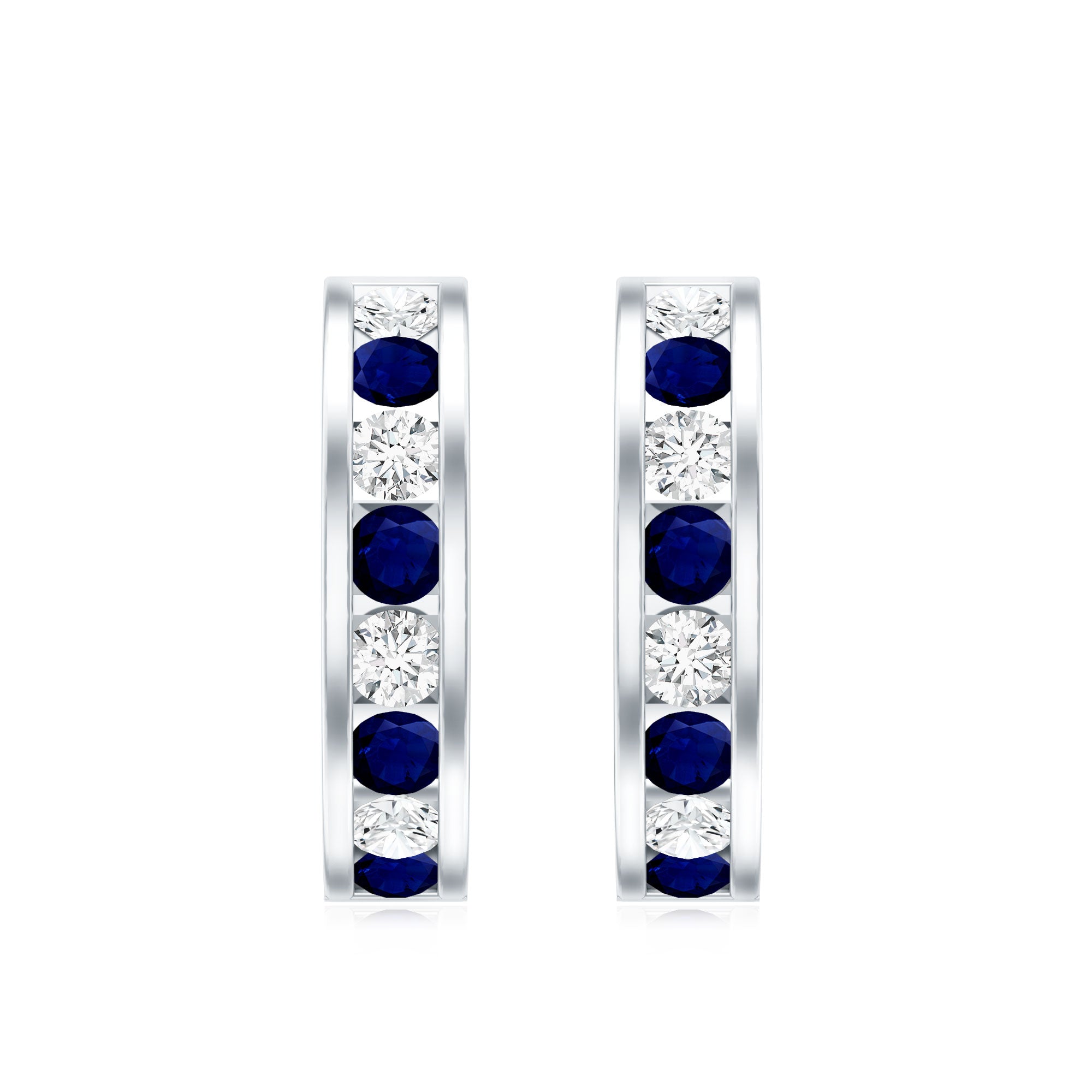 Blue Sapphire Hoop Earrings with Lab Grown Diamond