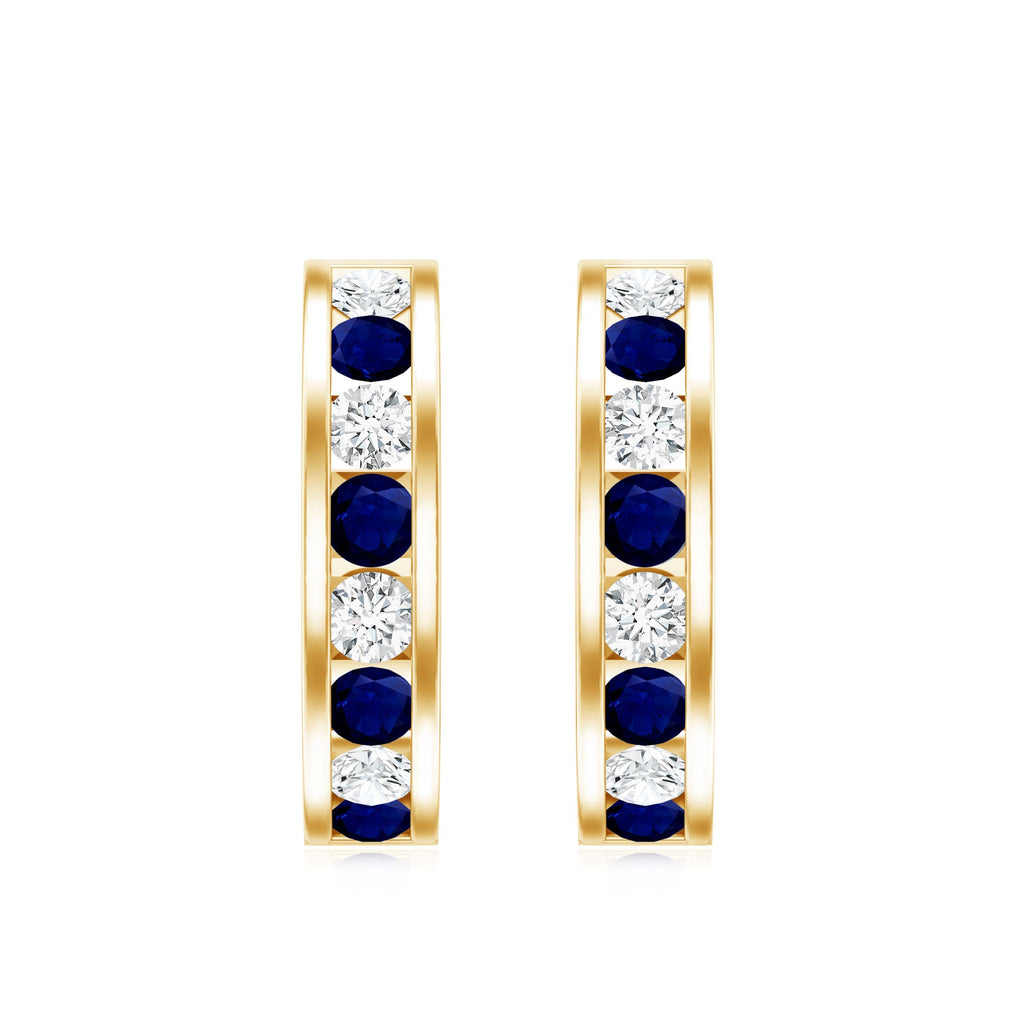 Blue Sapphire Hoop Earrings with Lab Grown Diamond
