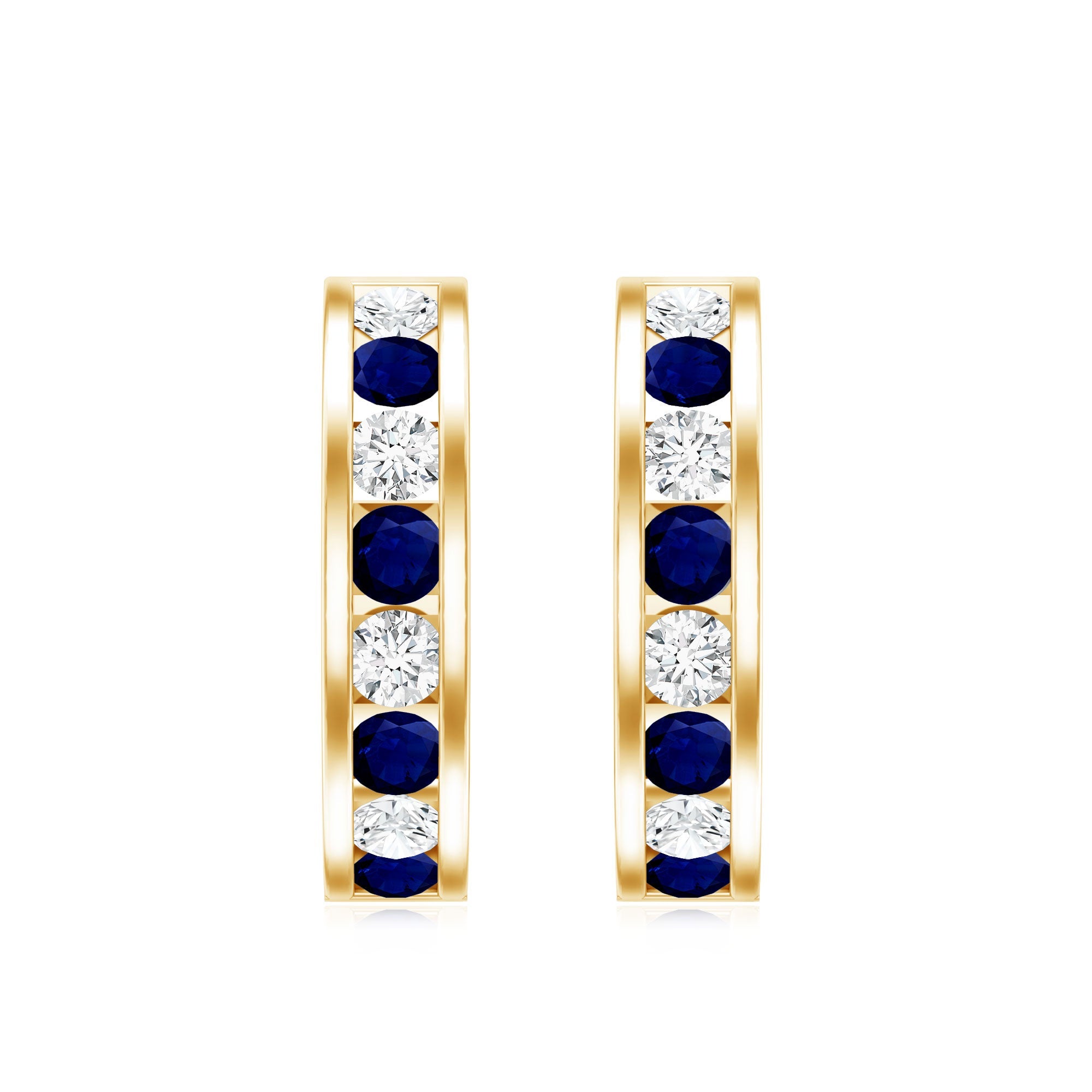 Blue Sapphire Hoop Earrings with Lab Grown Diamond