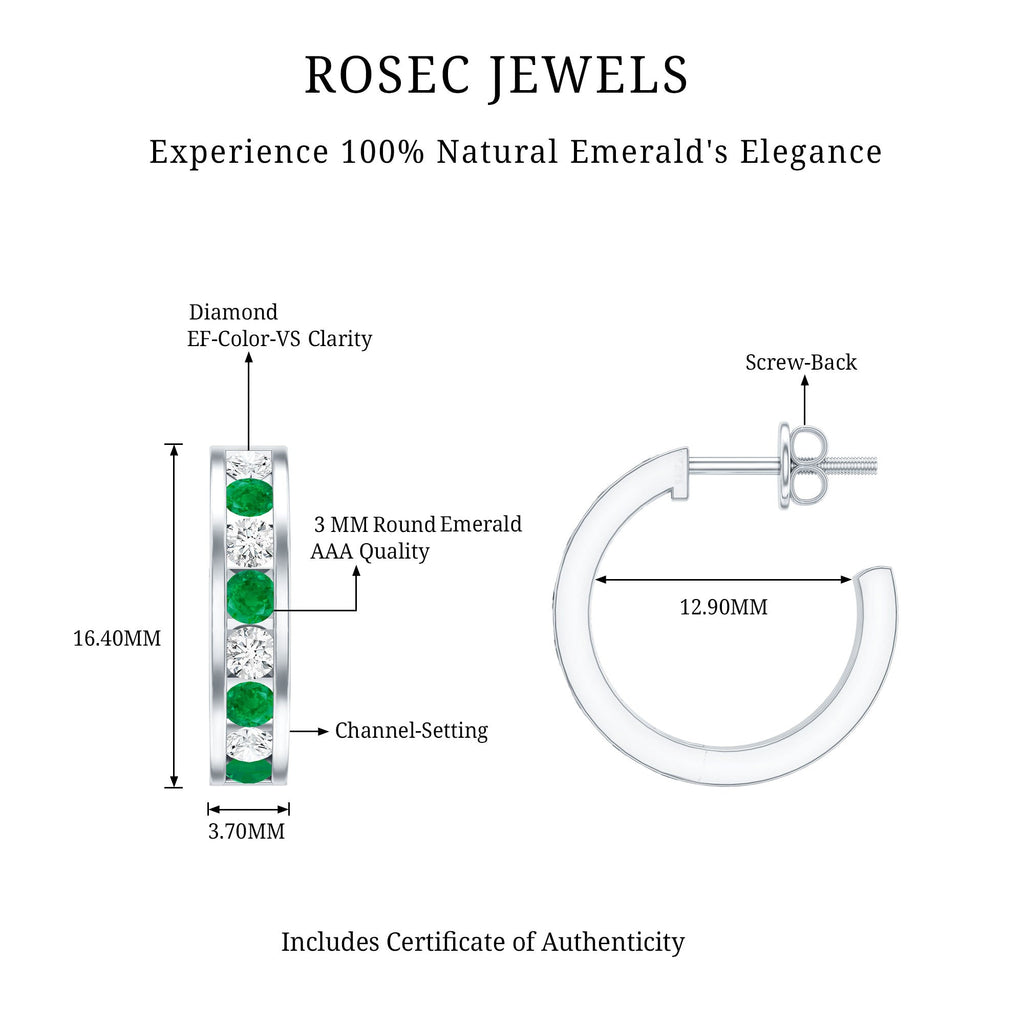 Certified Emerald and Lab Diamond Hoop Earrings