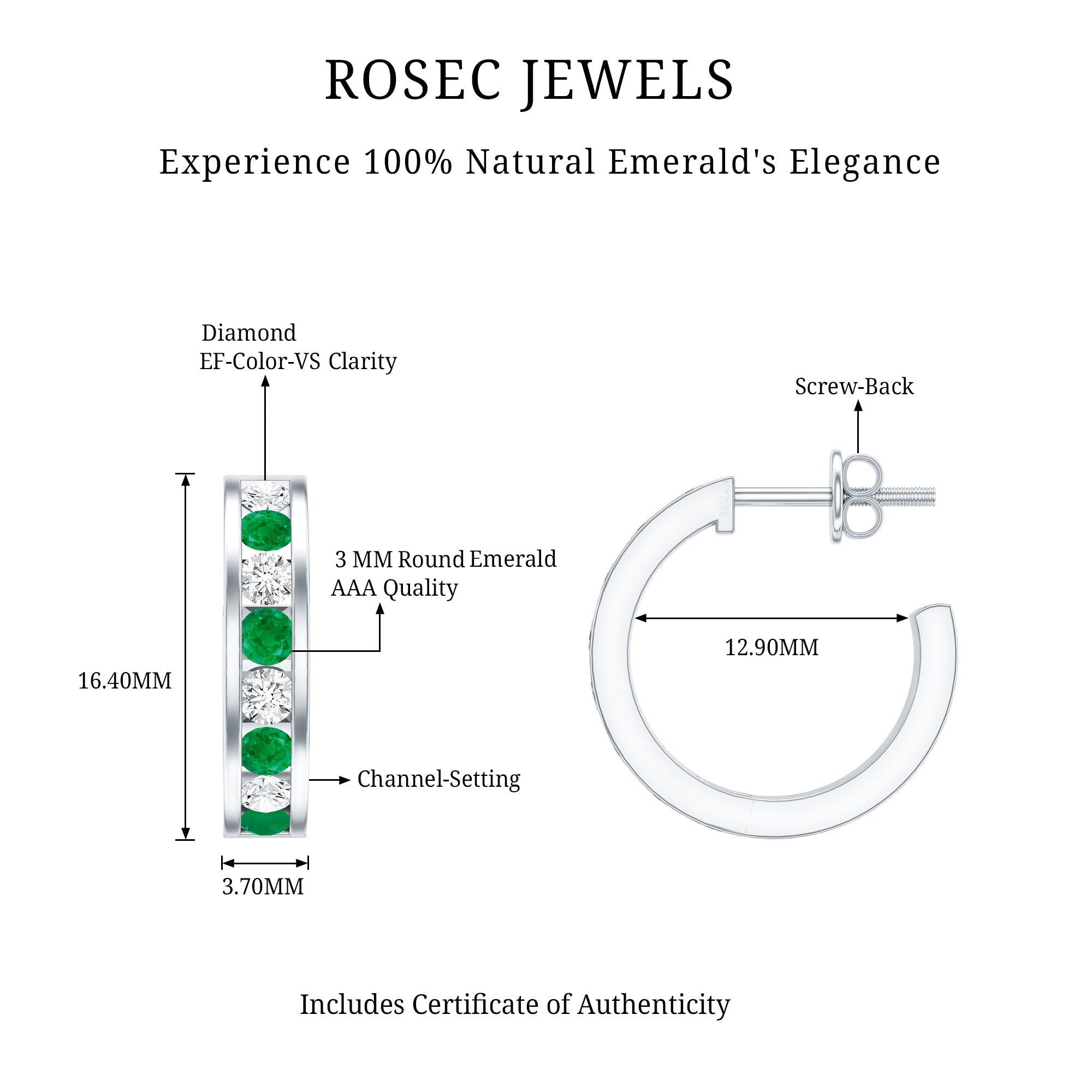 Certified Emerald and Lab Diamond Hoop Earrings