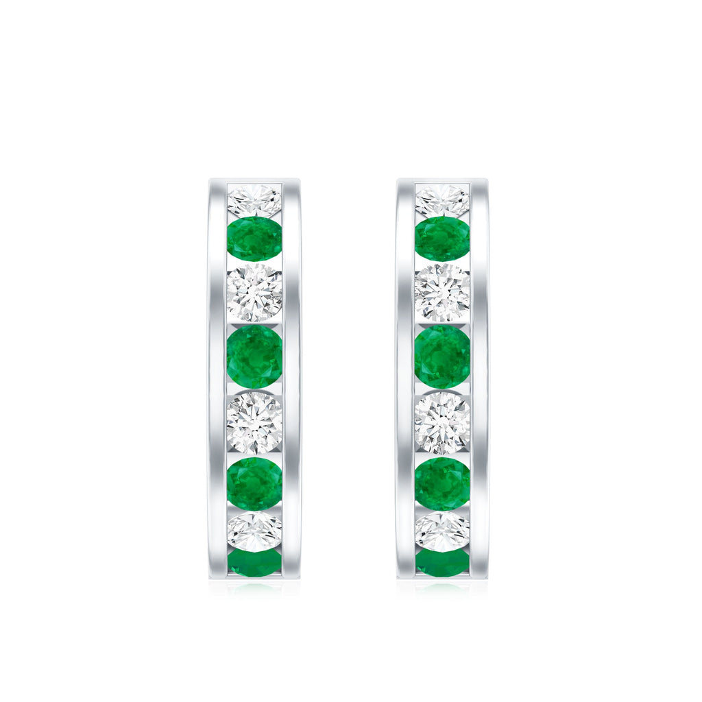 Certified Emerald and Lab Diamond Hoop Earrings