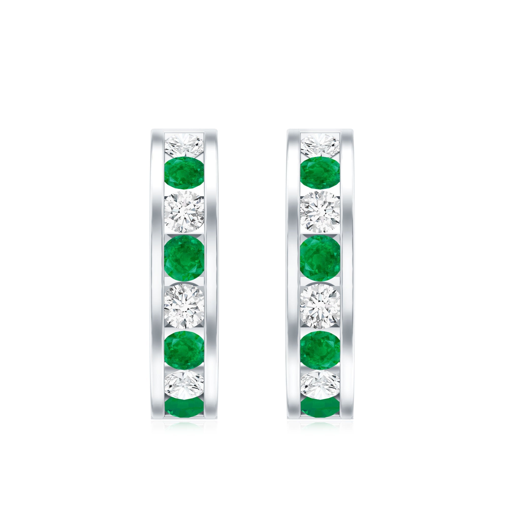 Certified Emerald and Lab Diamond Hoop Earrings