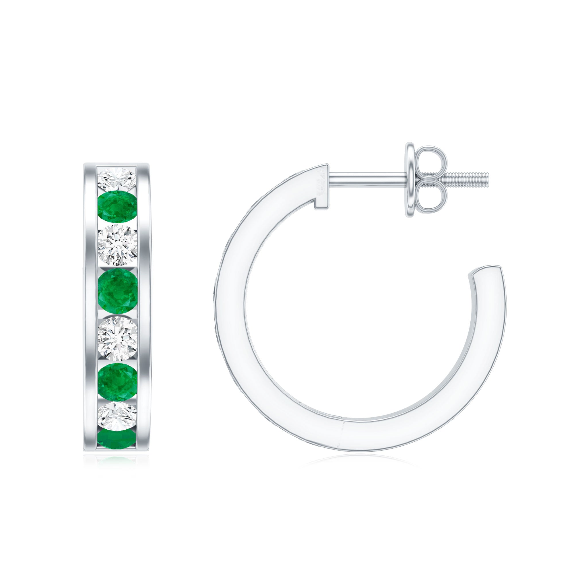 Certified Emerald and Lab Diamond Hoop Earrings