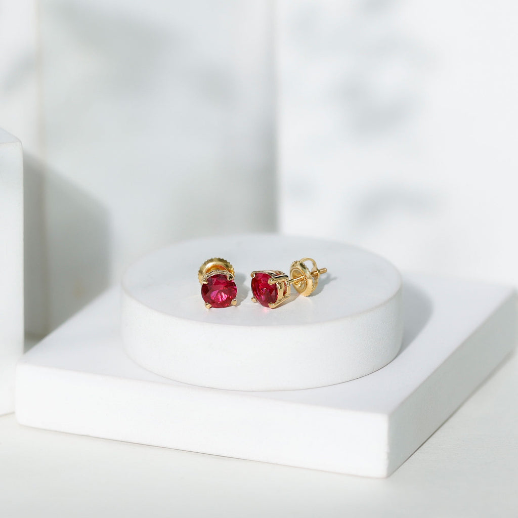 Round Lab Created Ruby Solitaire Stud Earrings