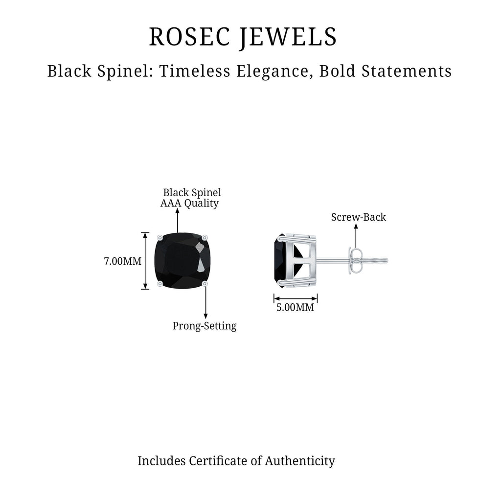 4 Carat Cushion Cut Black Spinel Solitaire Stud Earrings
