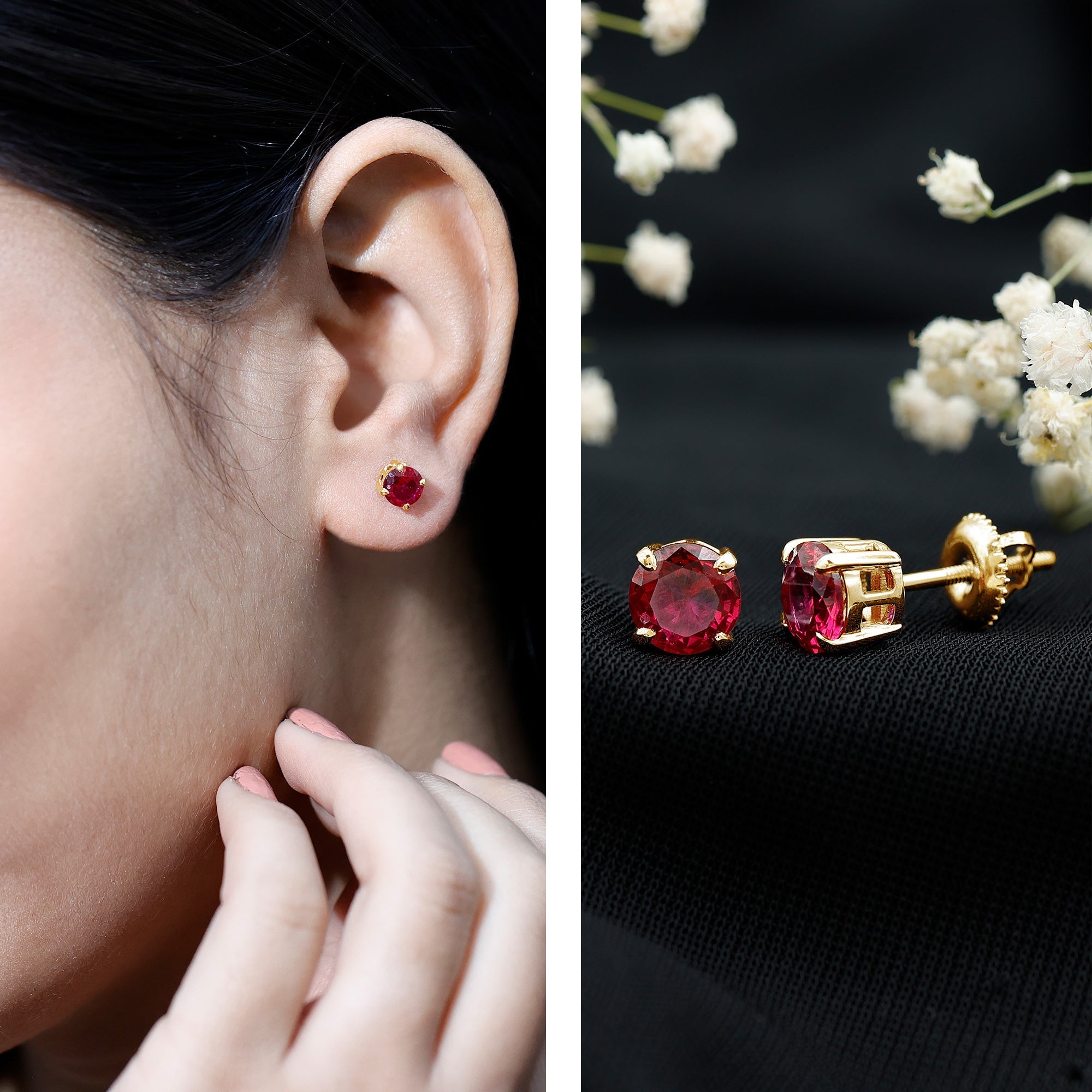 2.74 Carat Round Cut Solitaire Lab Created Ruby Stud Earring for women