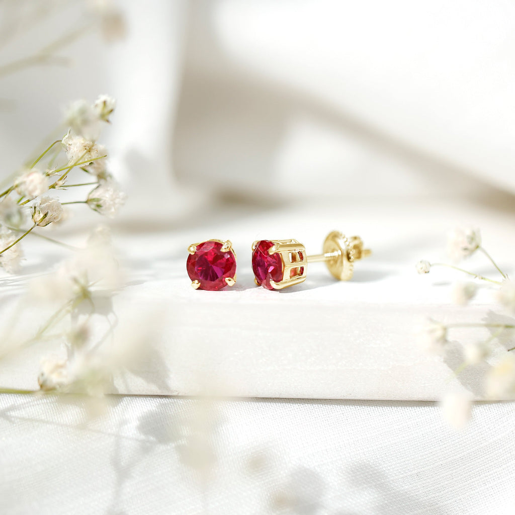 2.74 Carat Round Cut Solitaire Lab Created Ruby Stud Earring for women