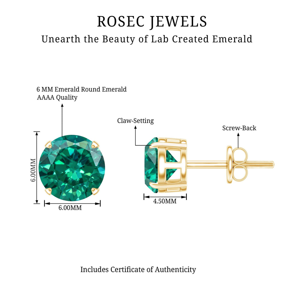 1.6 Carat Round Lab Created Emerald Solitaire Stud Earrings