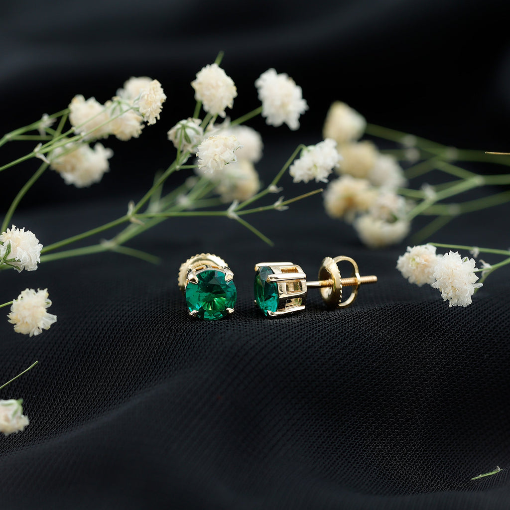 1.6 Carat Round Lab Created Emerald Solitaire Stud Earrings